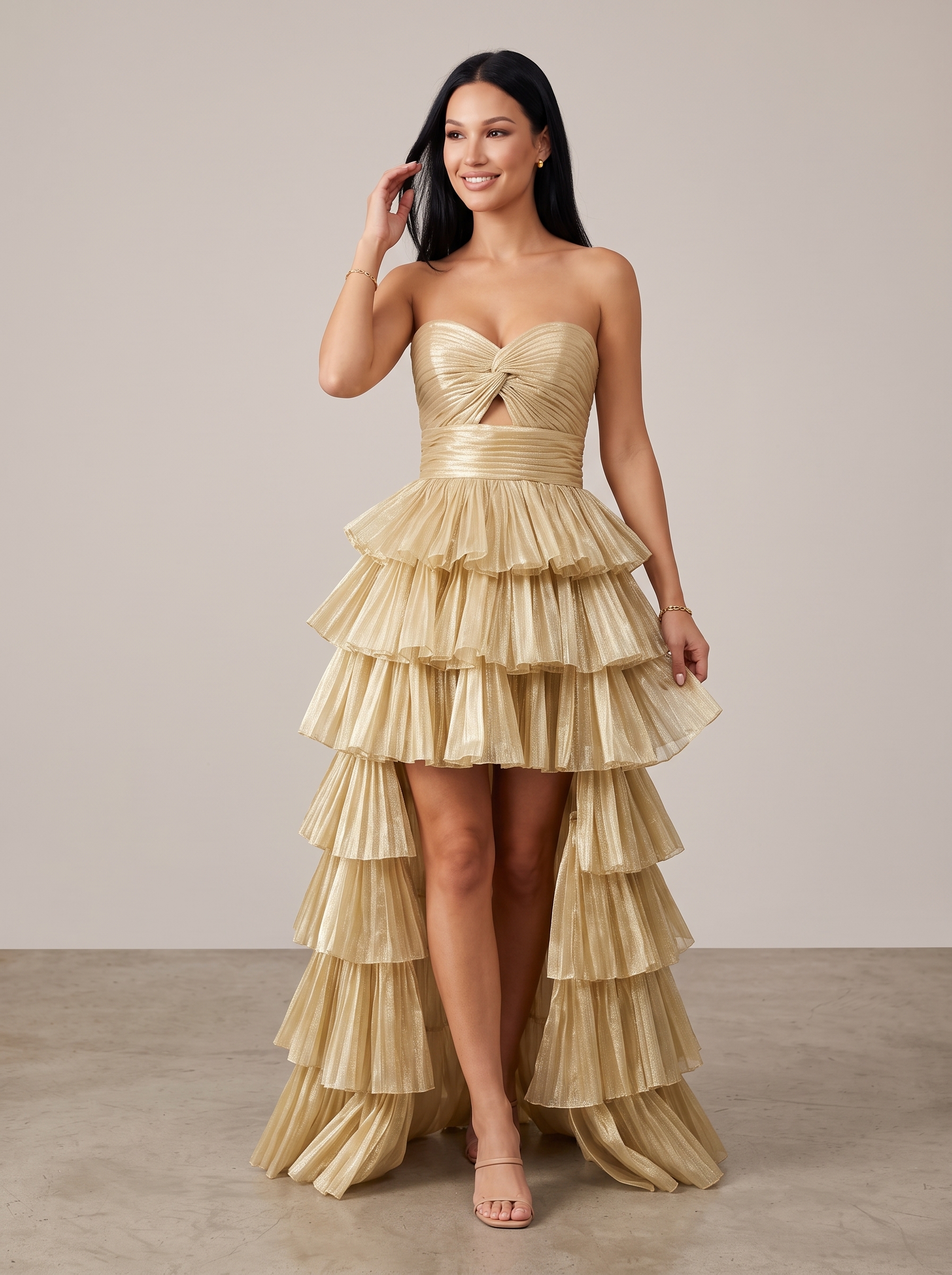 SPU - 608S40LF001 Tiered High‑Low Evening Gown