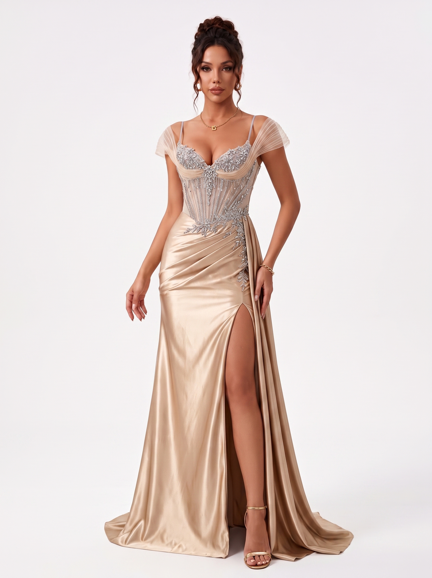 SPU - 608S20LF006 Dusty Gold Flutter Sleeve Corset Gown