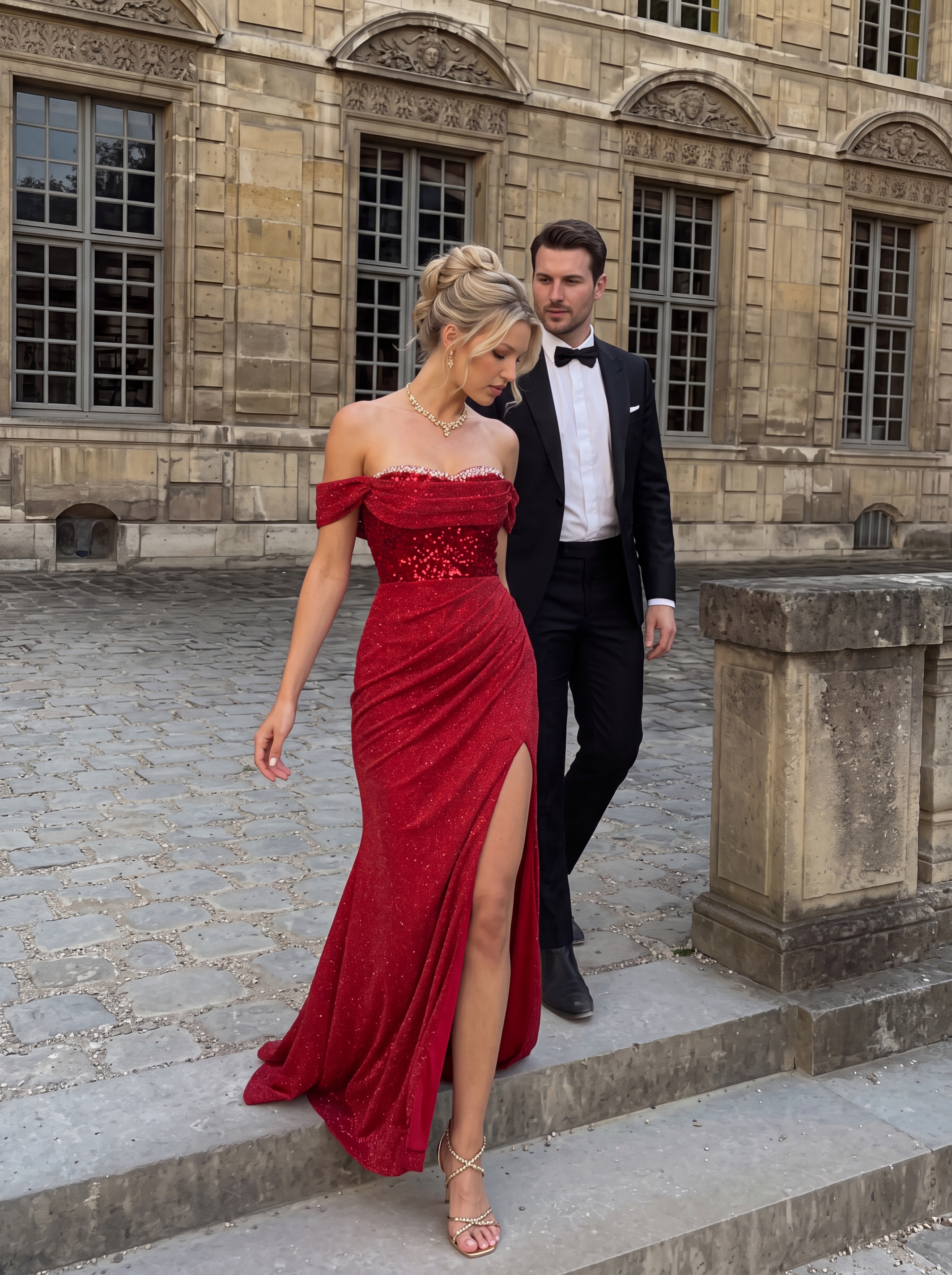 Glamorous Red Off-Shoulder Mermaid Prom Dress - Shimmer Sequin Bodycon Gown for Black-Tie Gala & Red Carpet