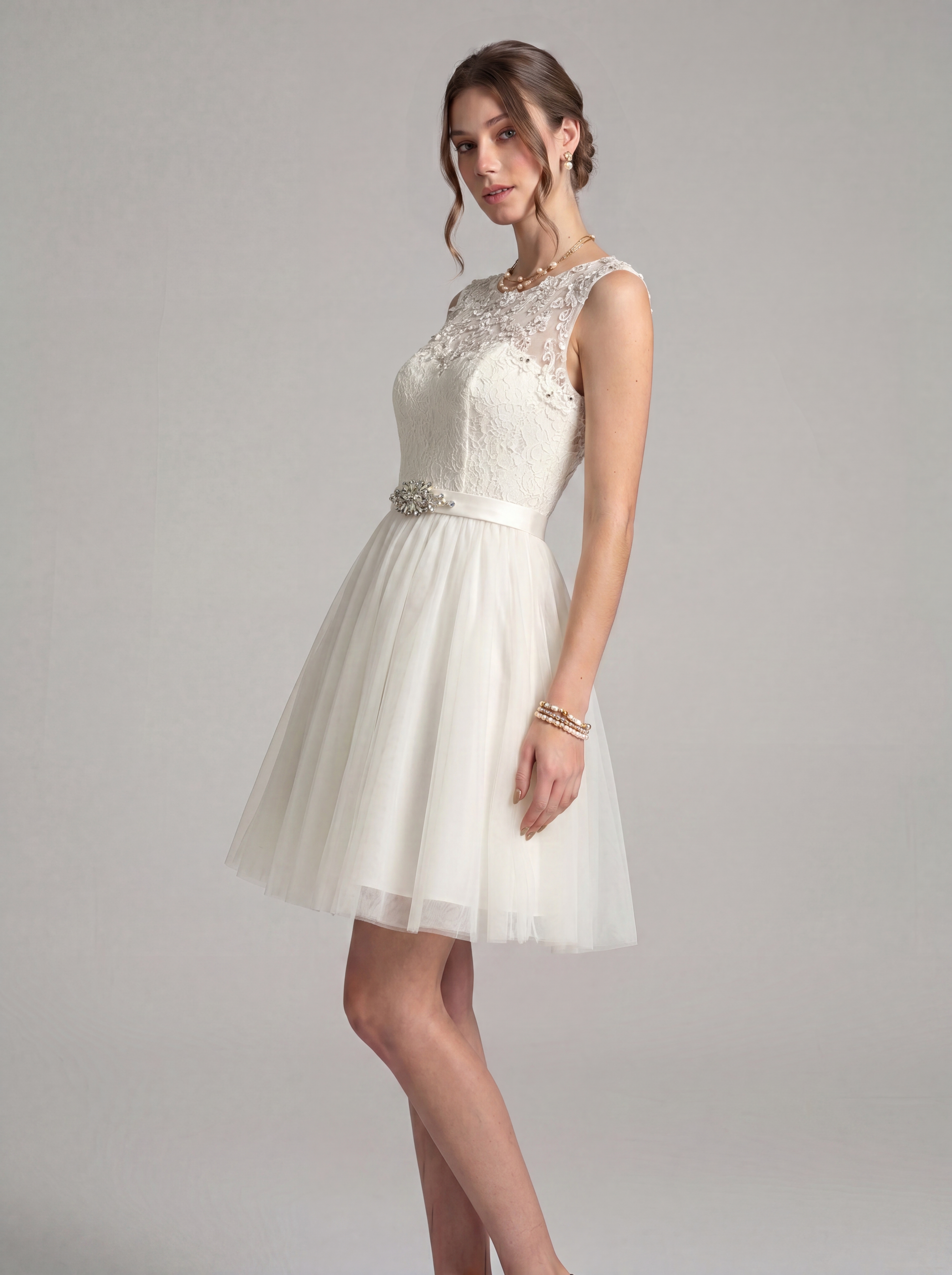 Elegant Short Homecoming Dress - Illusion Lace Tulle A-Line Cocktail Gown with Rhinestone Belt for Prom & Graduation