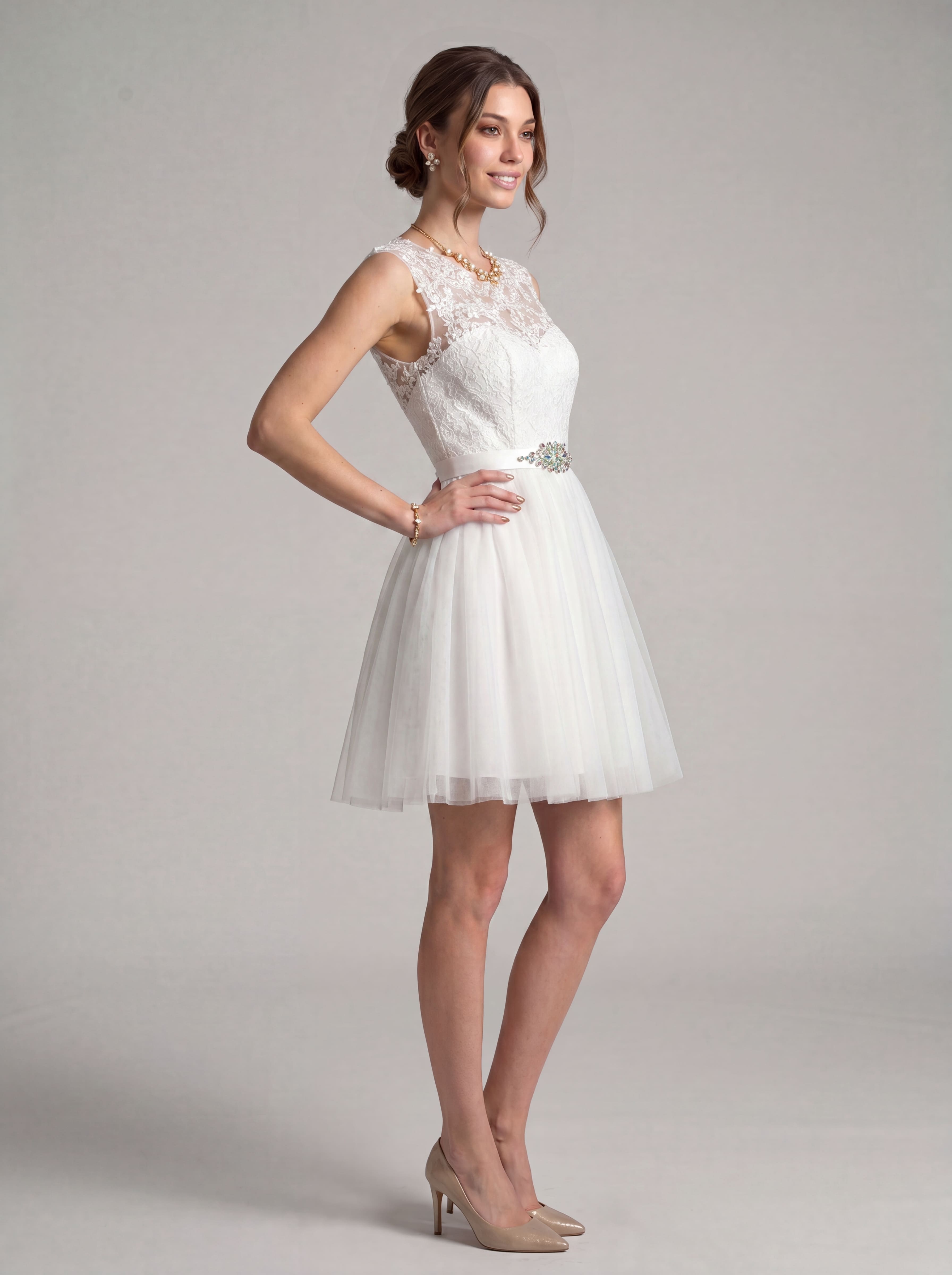 Elegant Short Homecoming Dress - Illusion Lace Tulle A-Line Cocktail Gown with Rhinestone Belt for Prom & Graduation