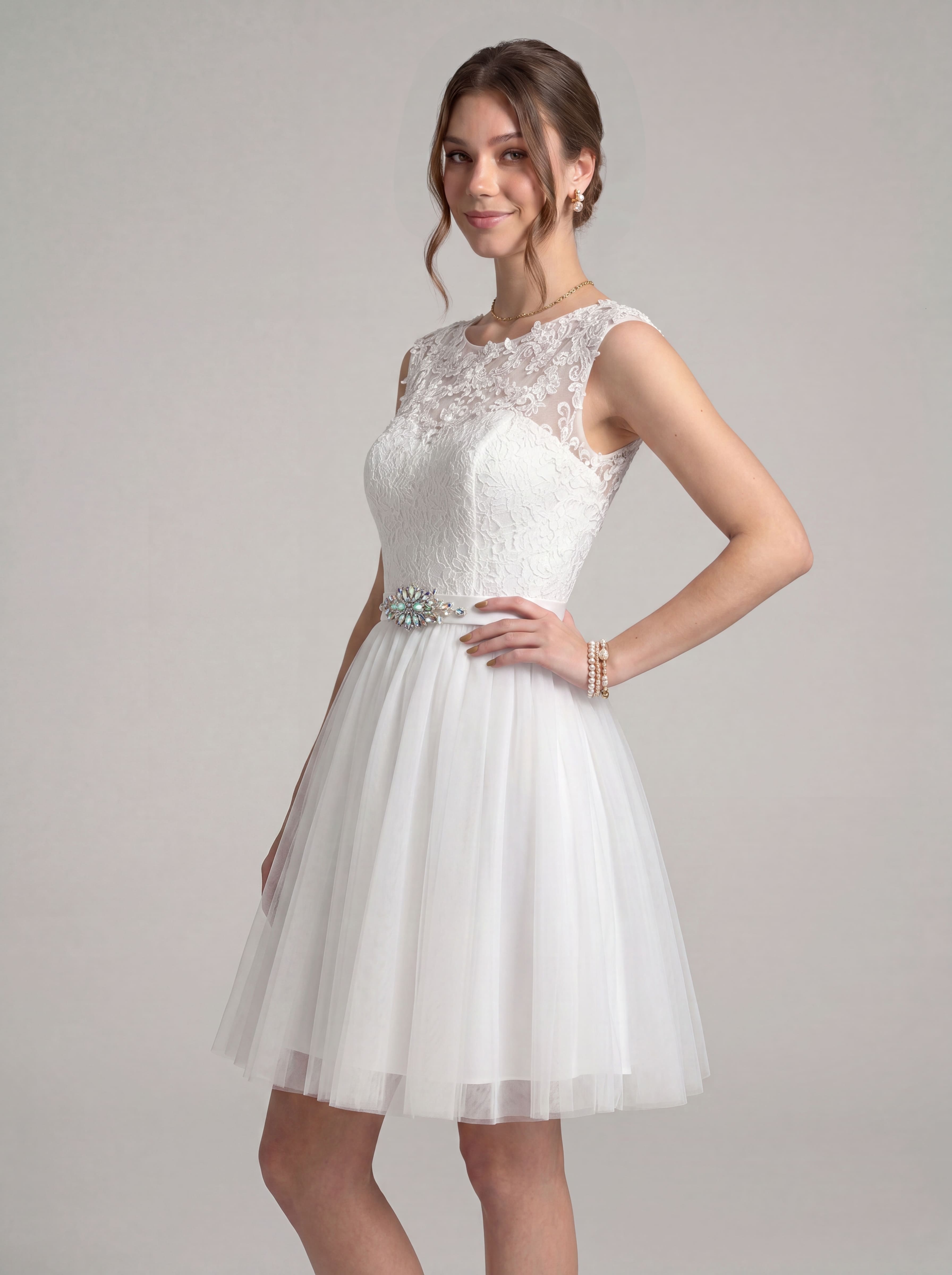 Elegant Short Homecoming Dress - Illusion Lace Tulle A-Line Cocktail Gown with Rhinestone Belt for Prom & Graduation
