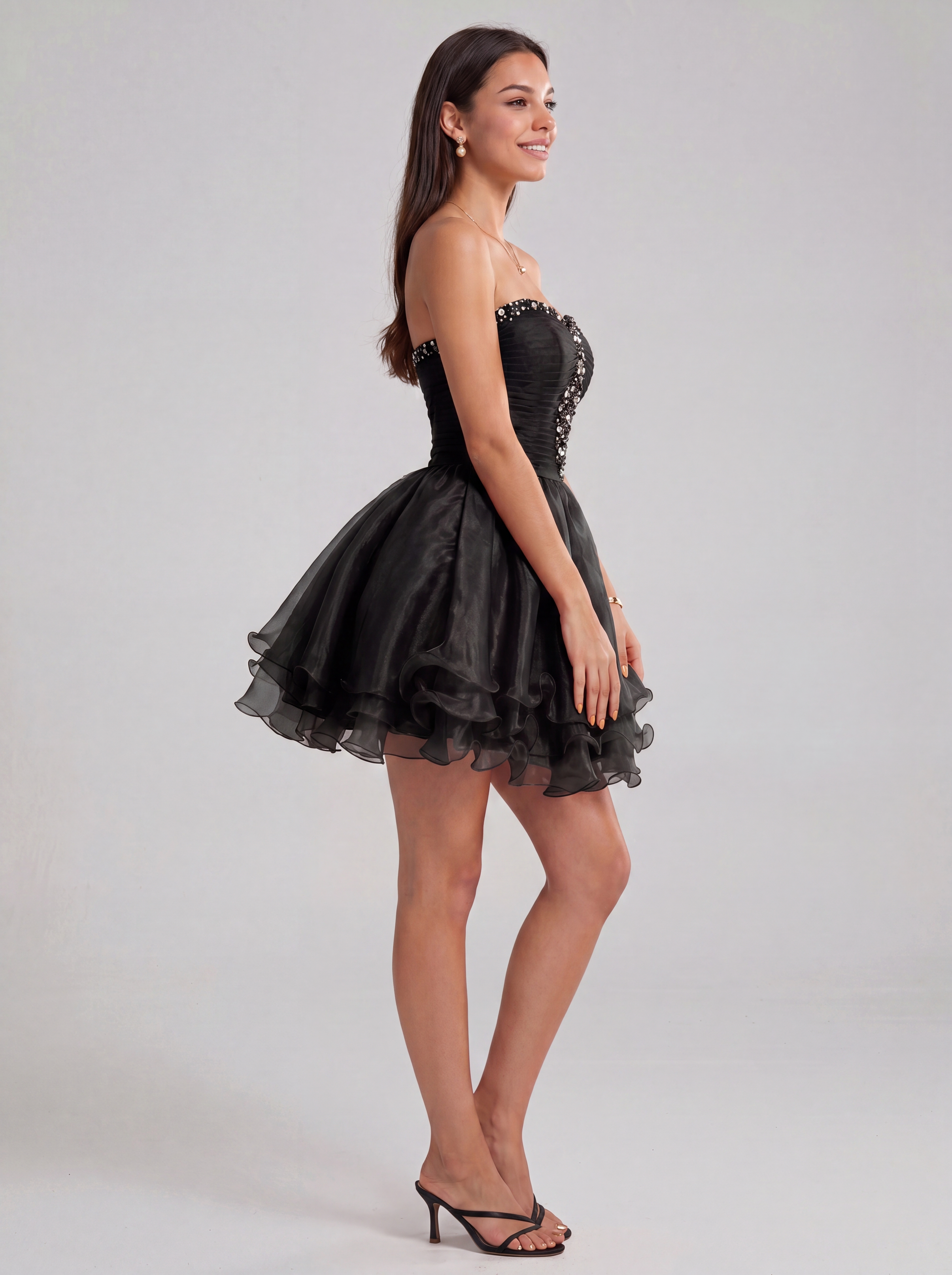 Classic Sequin Homecoming Dress Short - Strapless Sweetheart Prom Gown with Tiered Tulle Skirt