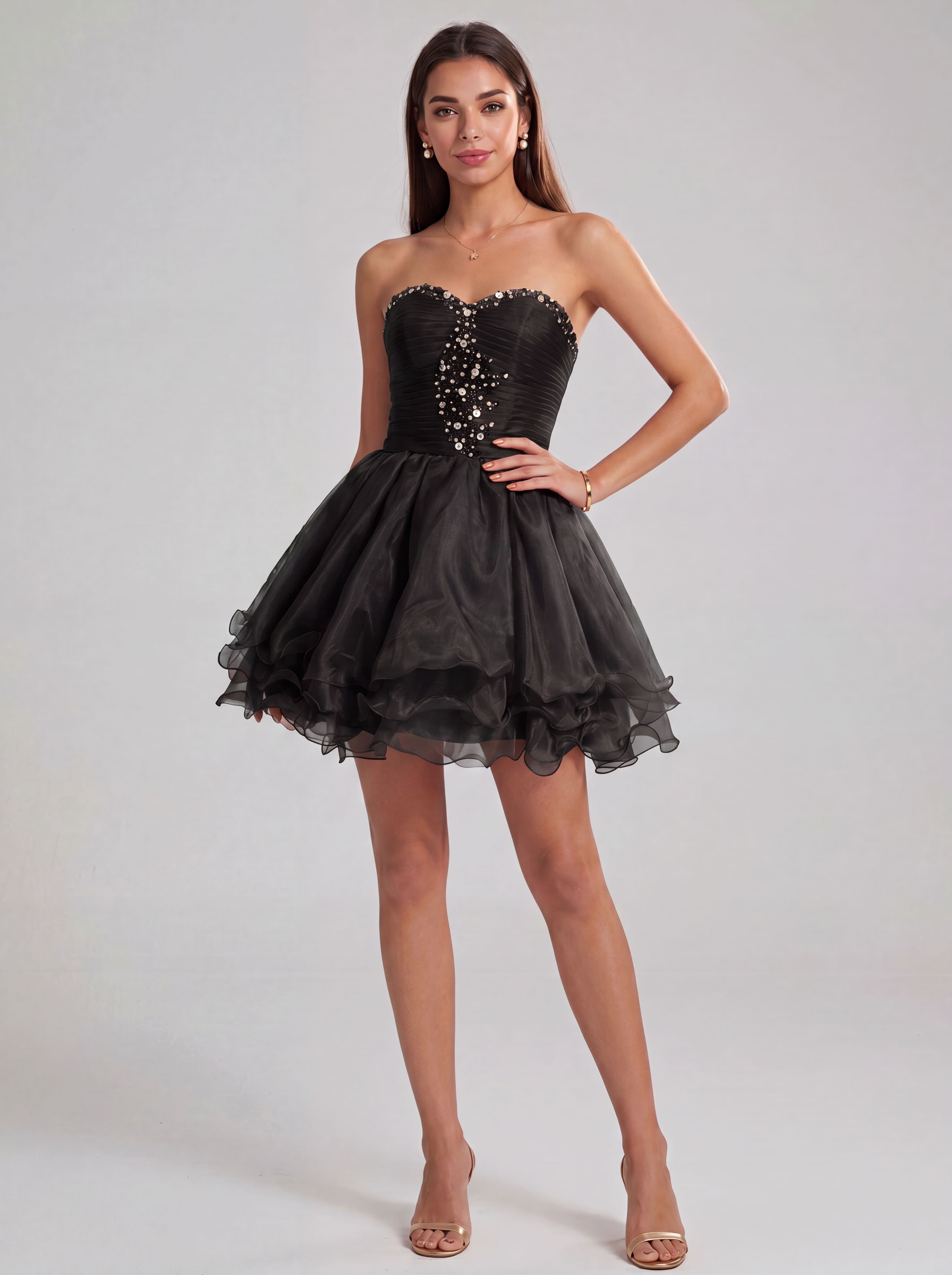 Classic Sequin Homecoming Dress Short - Strapless Sweetheart Prom Gown with Tiered Tulle Skirt