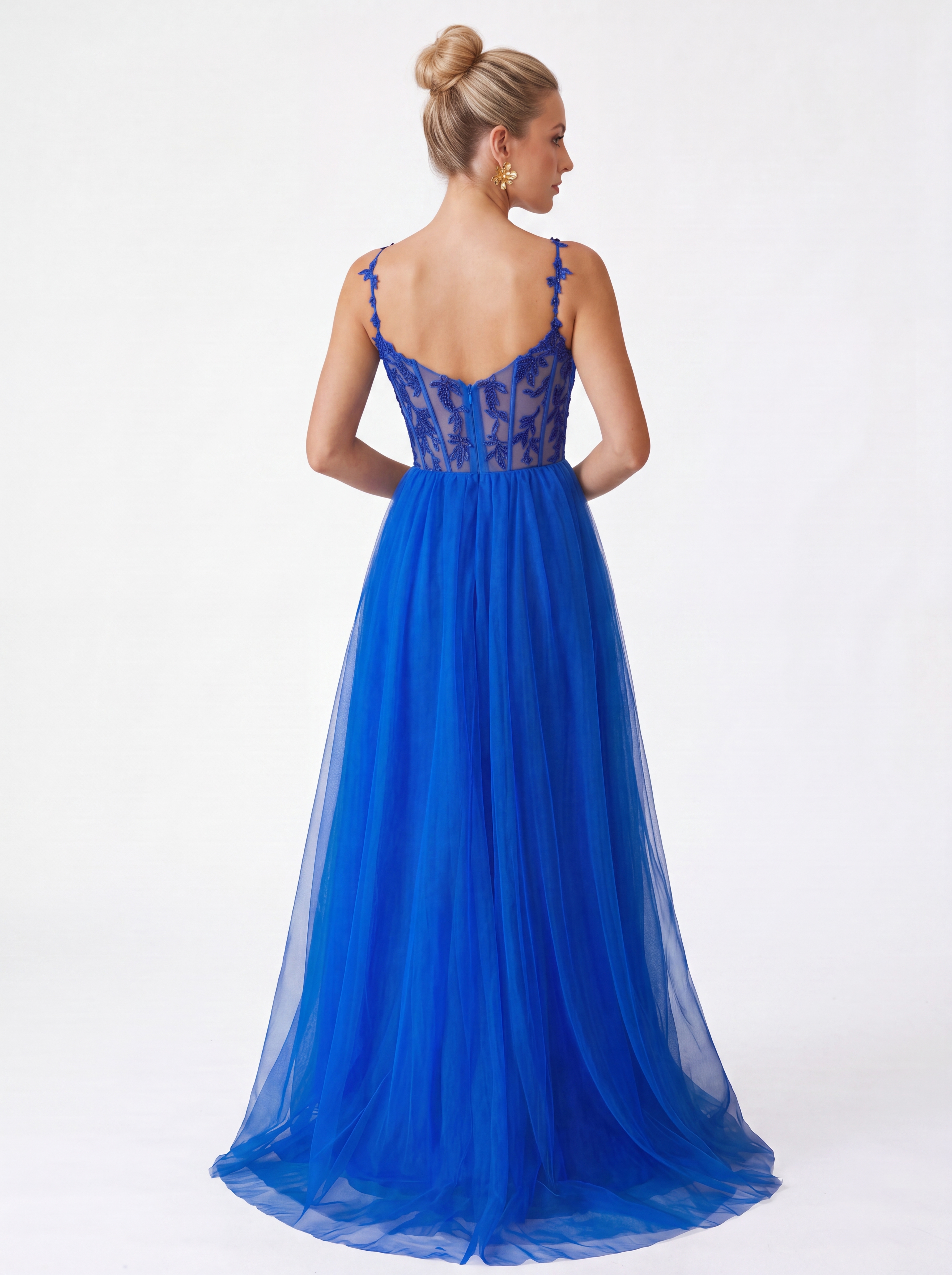 Elegant Royal Blue Lace Applique Prom Dress - Sweetheart Corset Evening Gown & Tulle Party Maxi