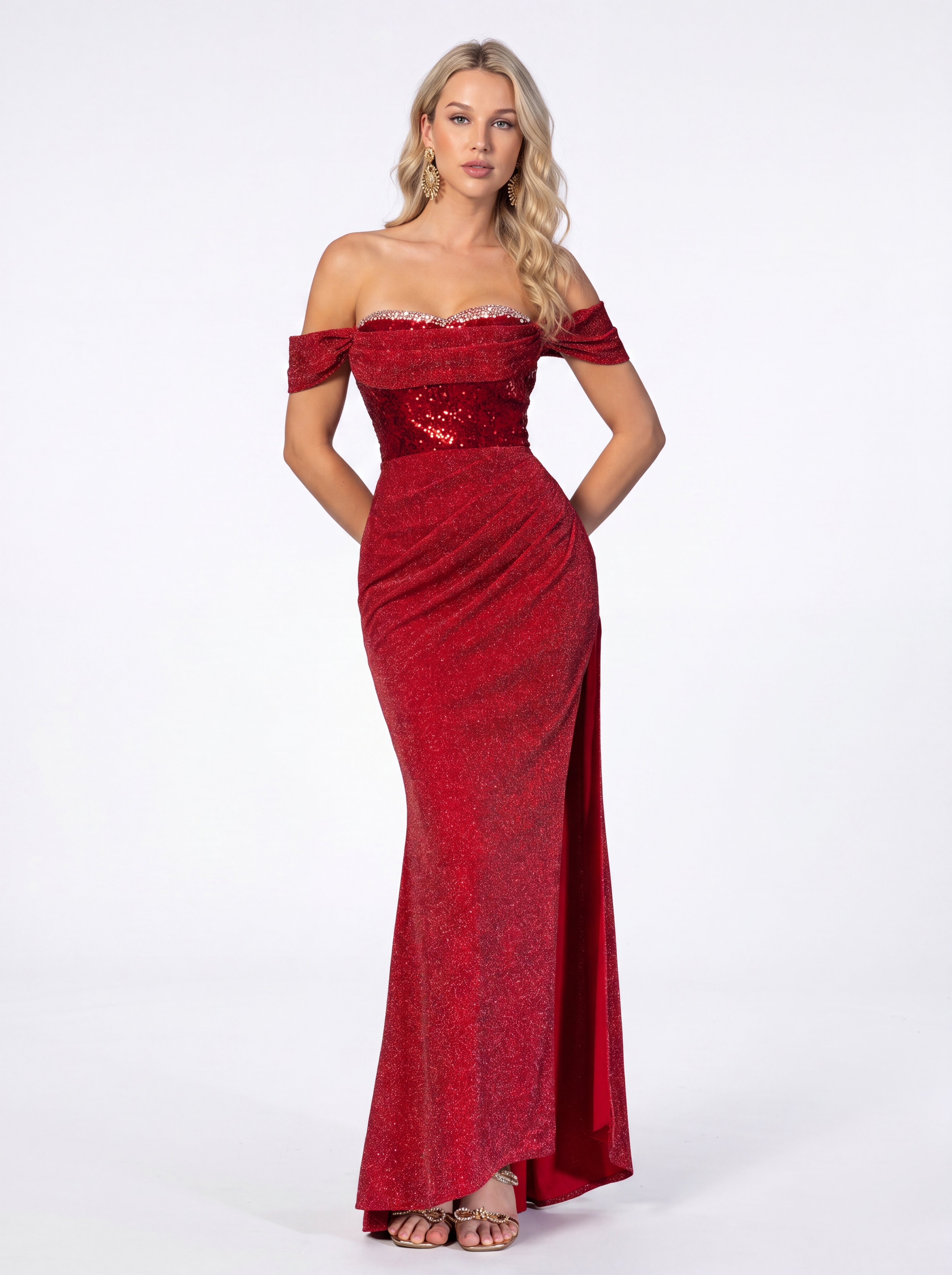 Glamorous Red Off-Shoulder Mermaid Prom Dress - Shimmer Sequin Bodycon Gown for Black-Tie Gala & Red Carpet