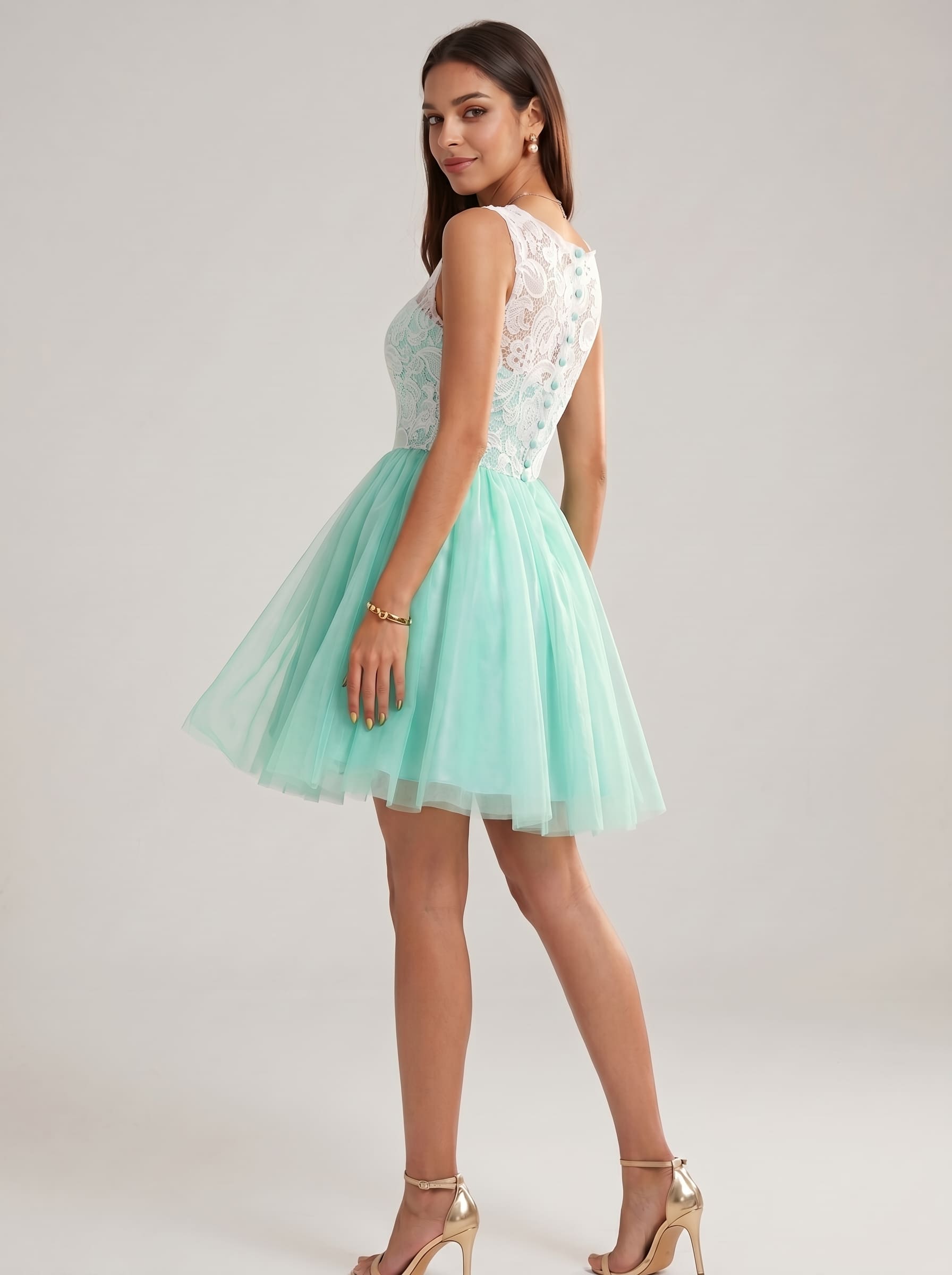 Elegant Tulle Homecoming Dress - Short Lace Embroidered Prom Gown with Illusion Boat Neck