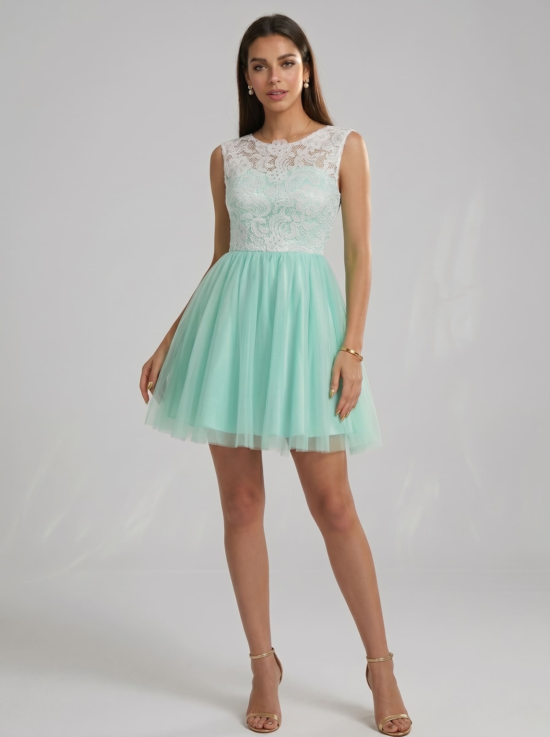 Elegant Tulle Homecoming Dress - Short Lace Embroidered Prom Gown with Illusion Boat Neck