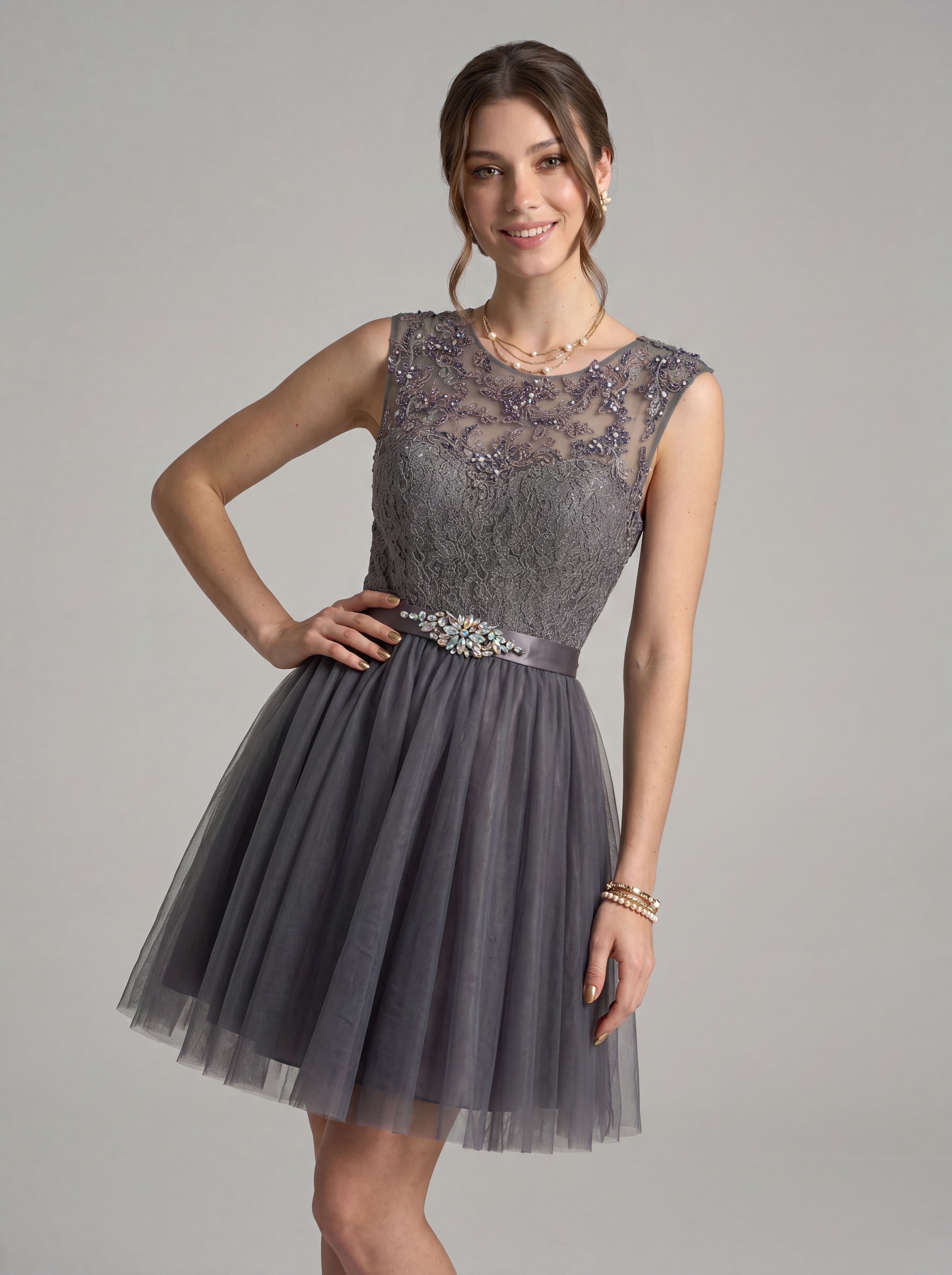 Elegant Short Homecoming Dress - Illusion Lace Tulle A-Line Cocktail Gown with Rhinestone Belt for Prom & Graduation