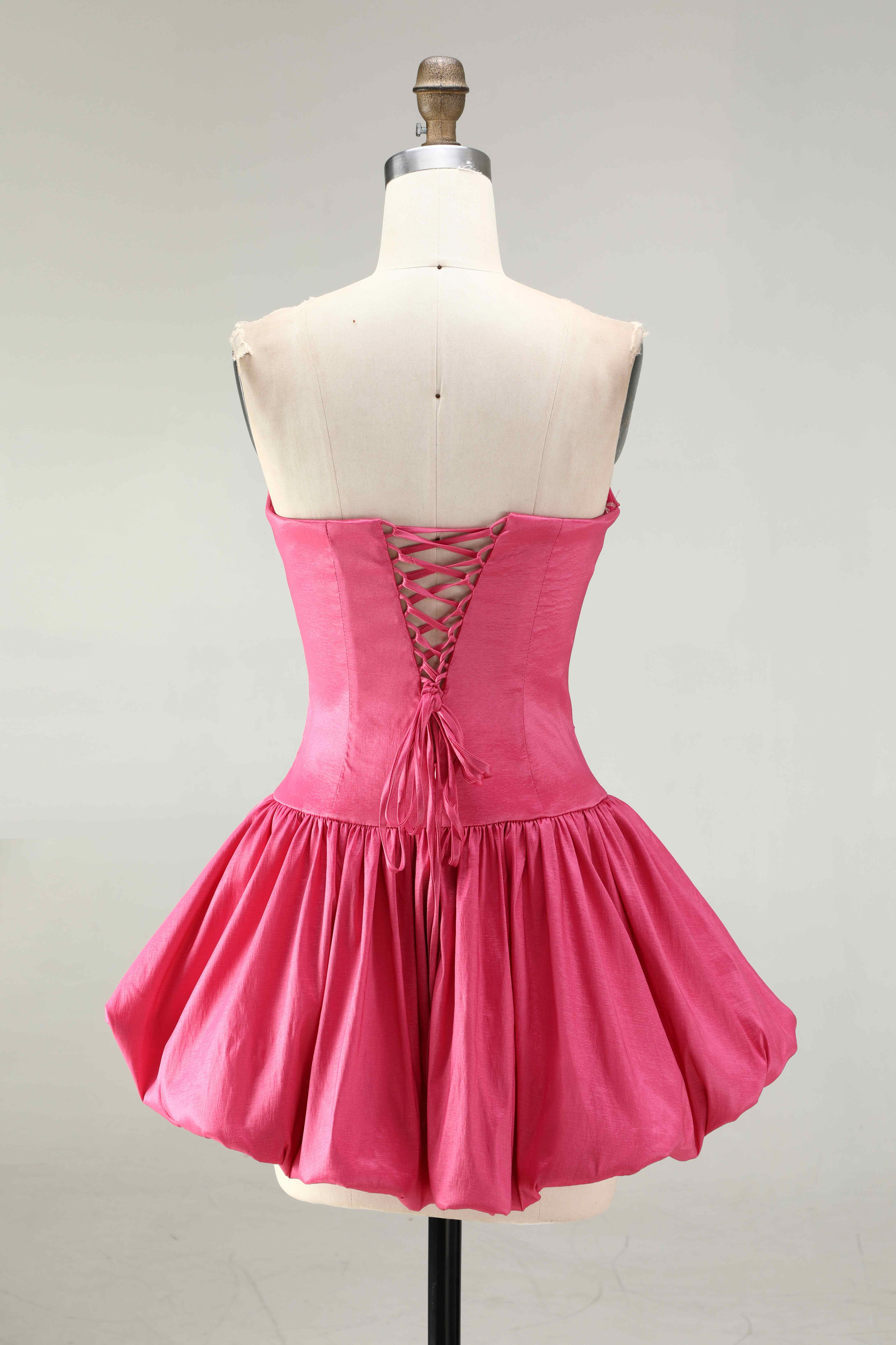 SPU - 608S40LF011 Fuchsia Ruched Waist Puffy Mini Dress
