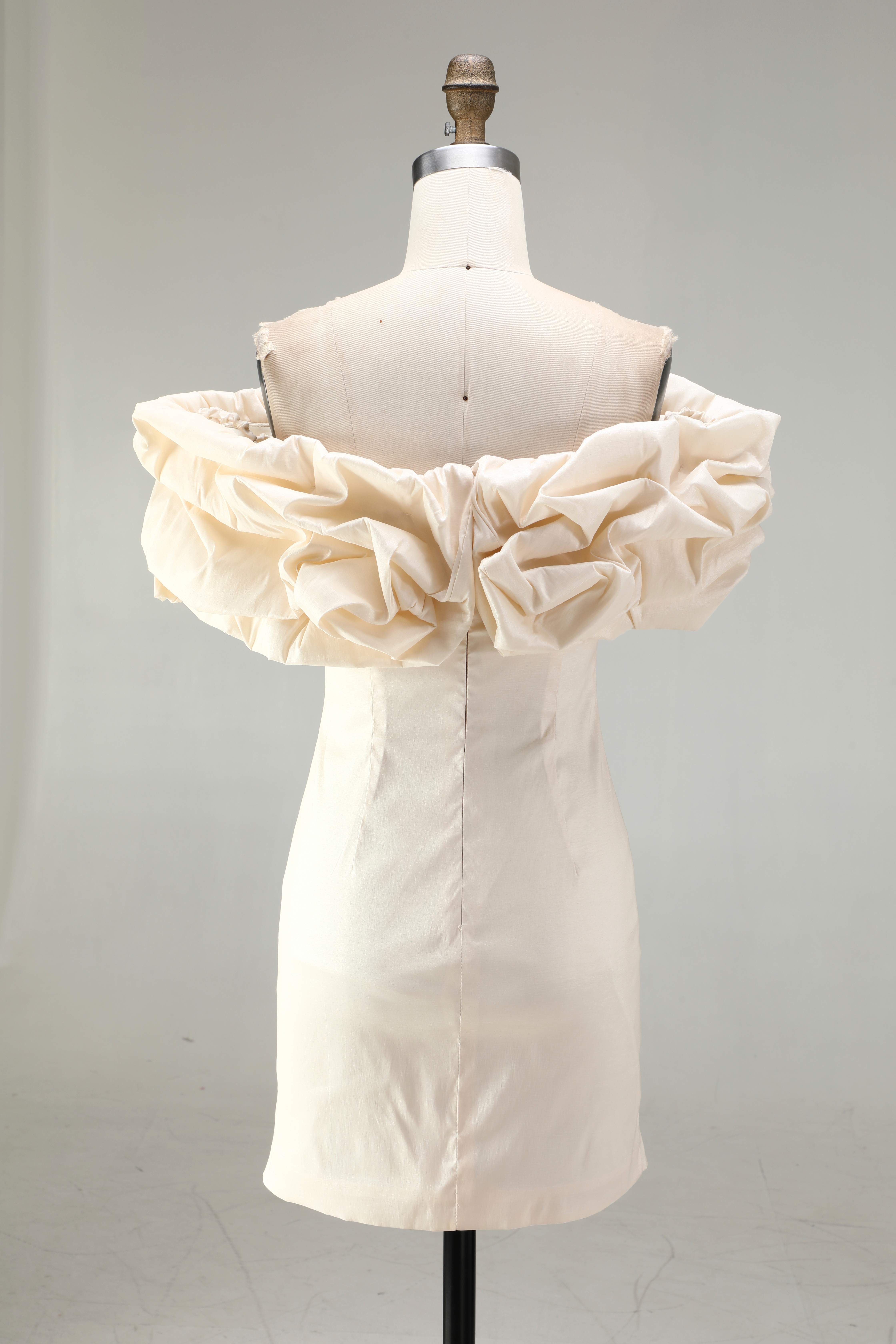 SPU - 608S40LF012 Ivory Off‑Shoulder Ruffle Bodycon Dress