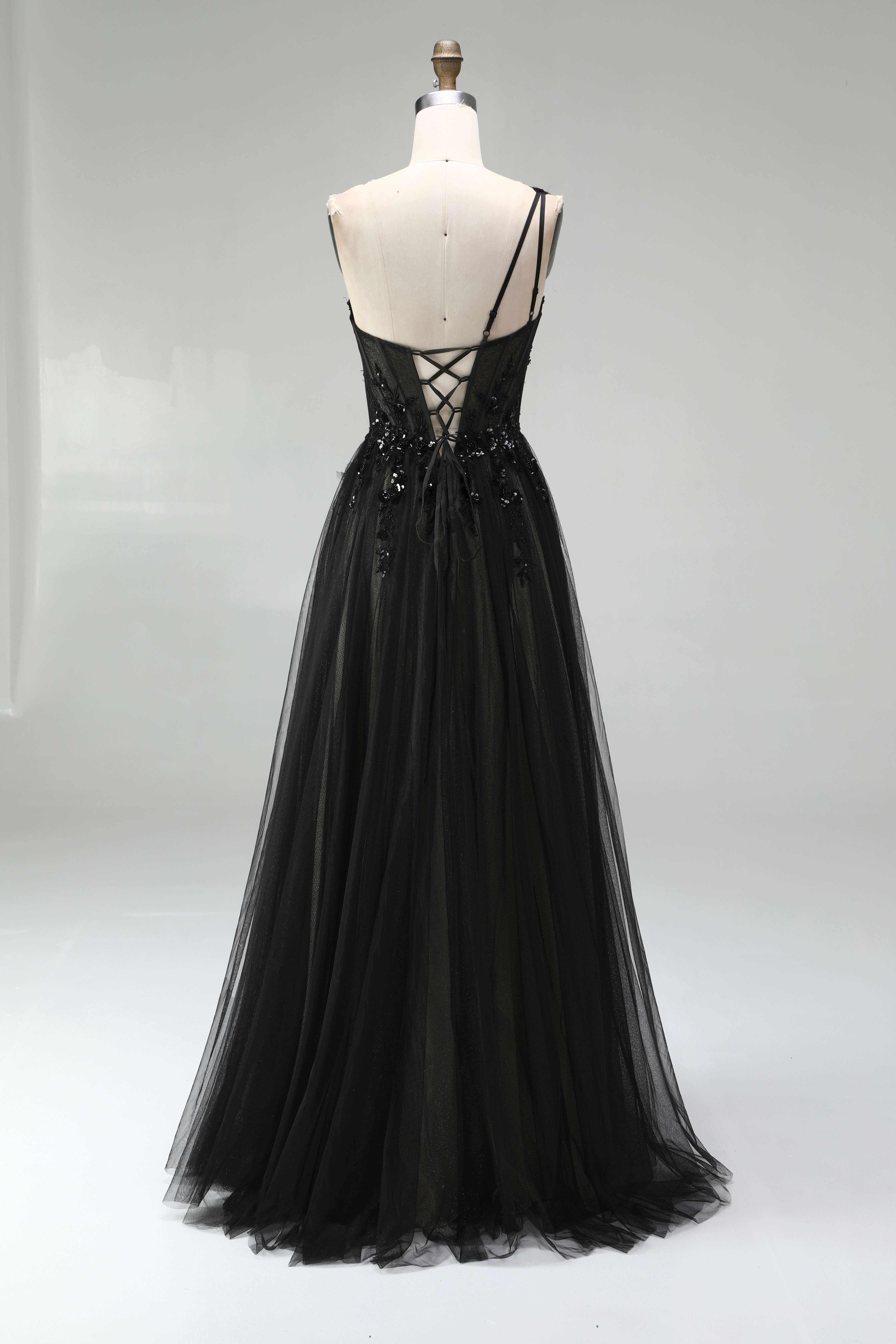 SPU - 608S20LF001 One‑Shoulder Tulle Lace A‑Line Evening Gown