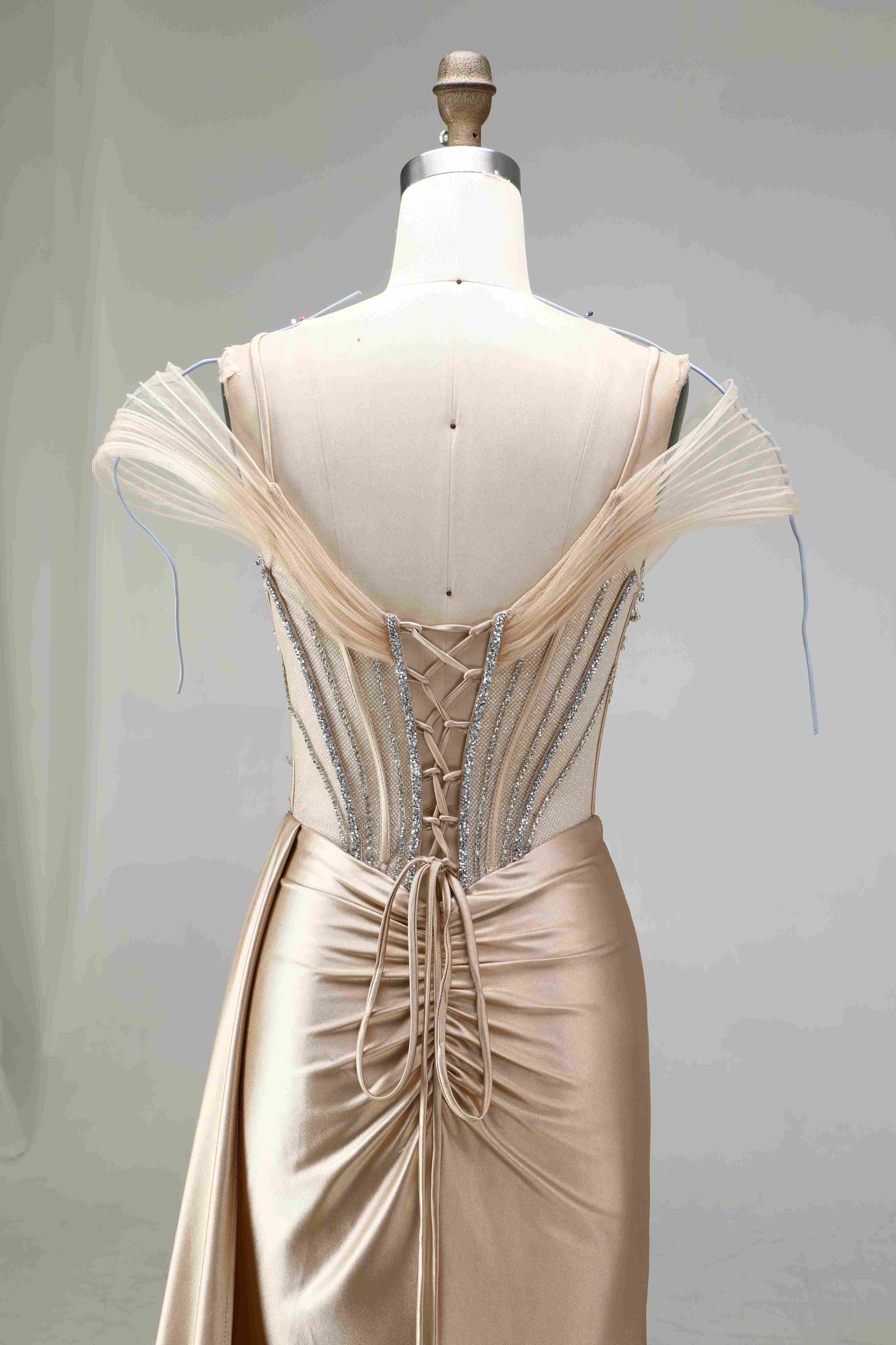SPU - 608S20LF006 Dusty Gold Flutter Sleeve Corset Gown