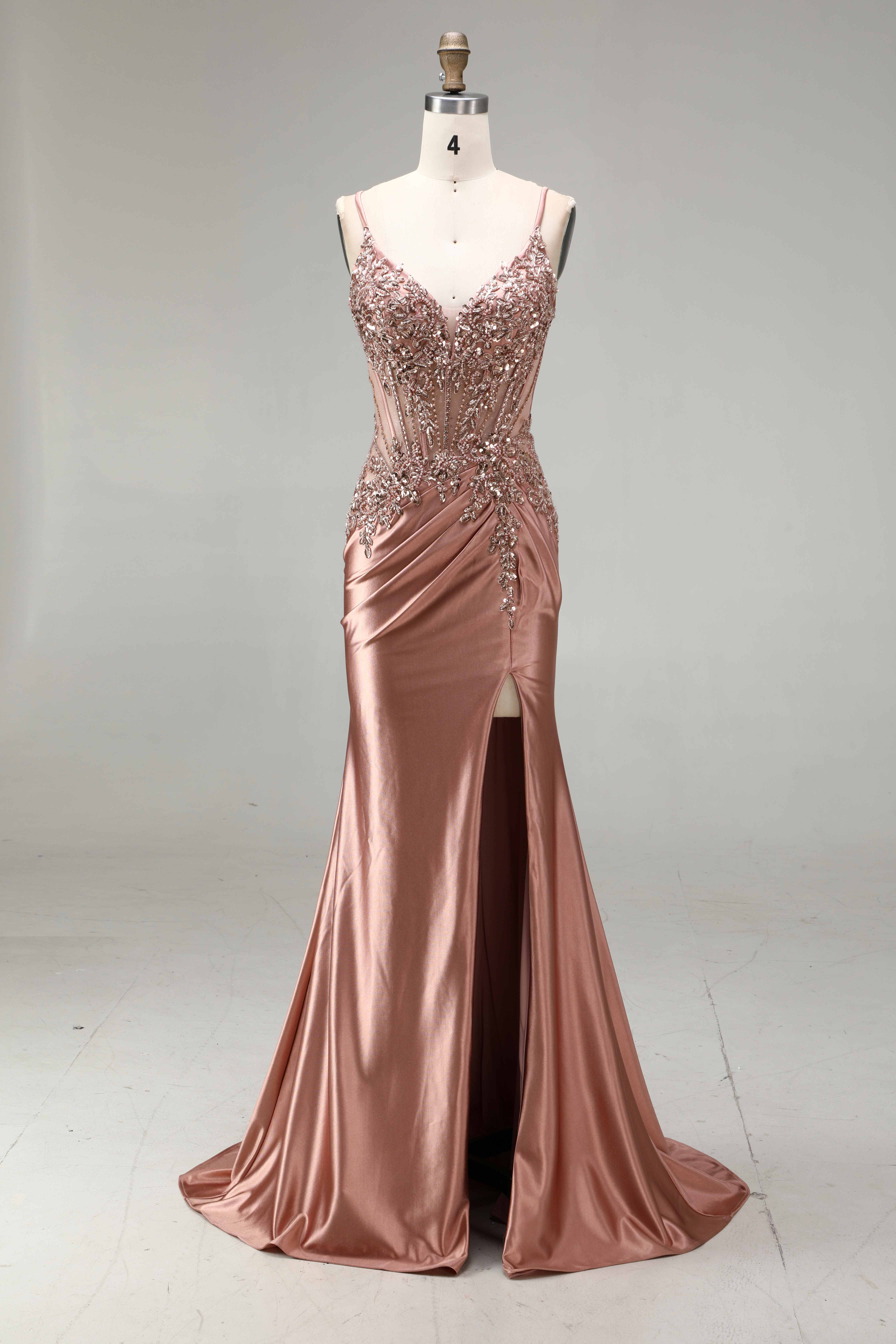 SPU - 608S20LF020 Rose Gold Satin Mermaid Gown
