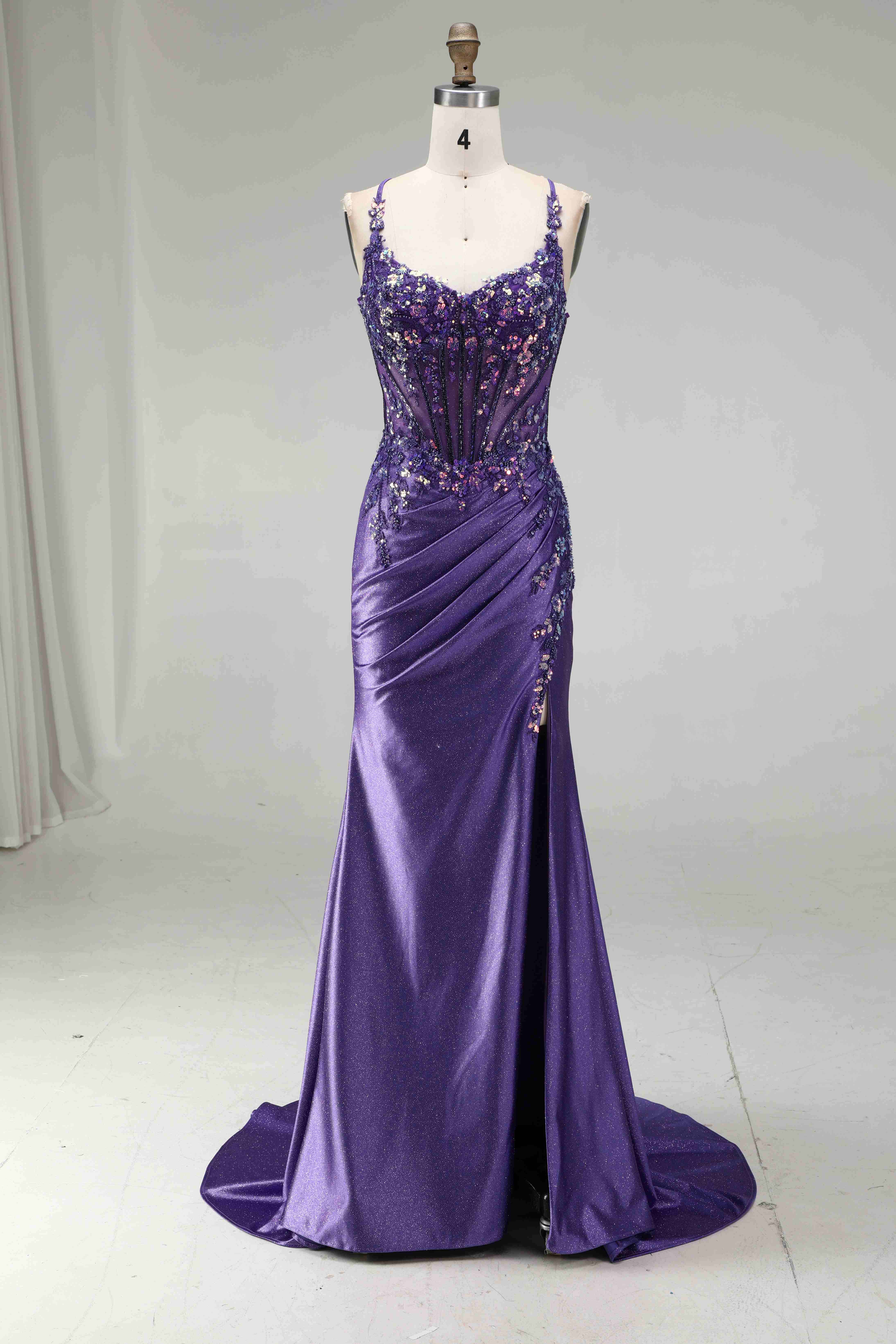 SPU - 608S20LF021 Sparkly Purple Slit Formal Dress