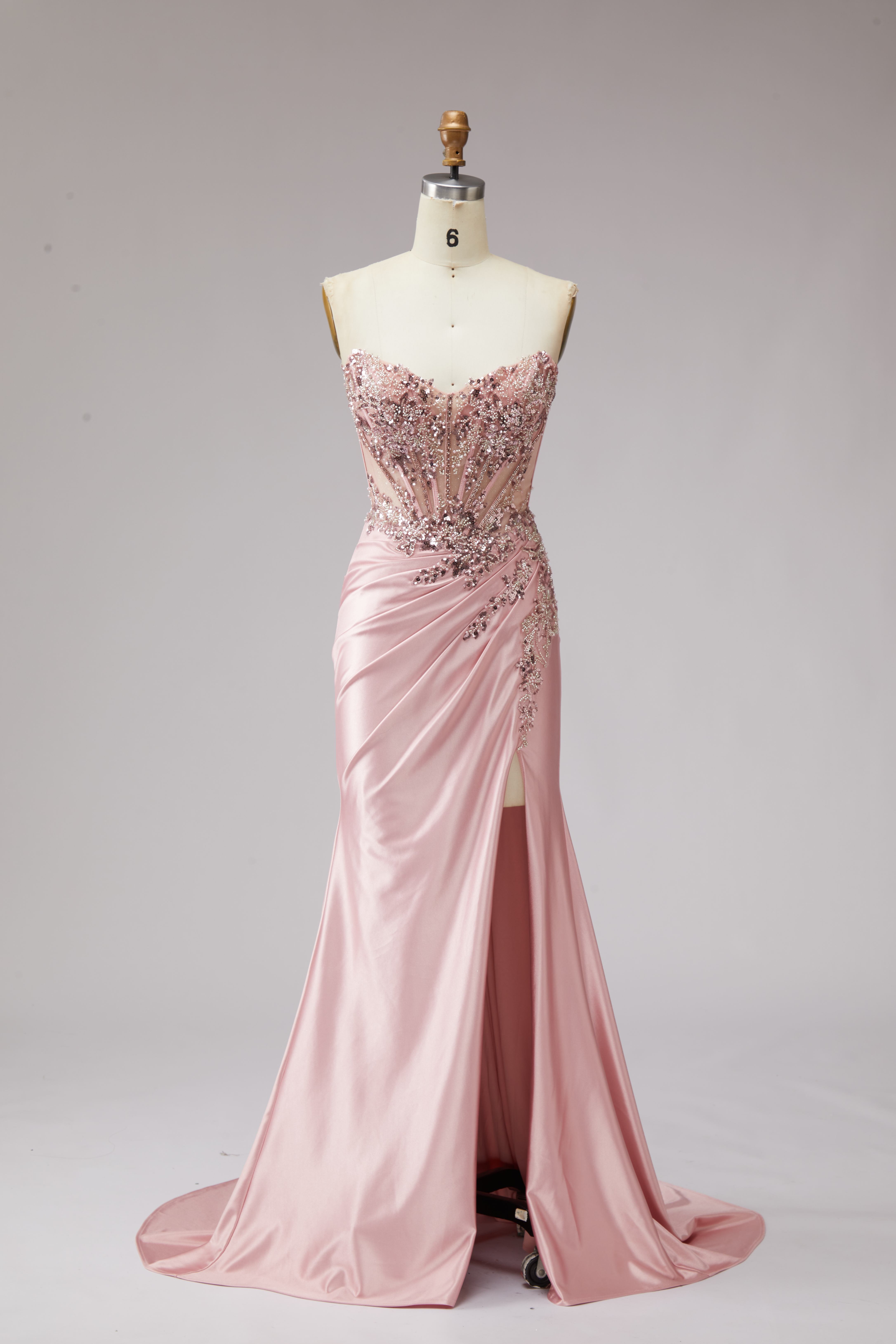 SPU - 608S20LF022 Blush Pink Satin Evening Gown