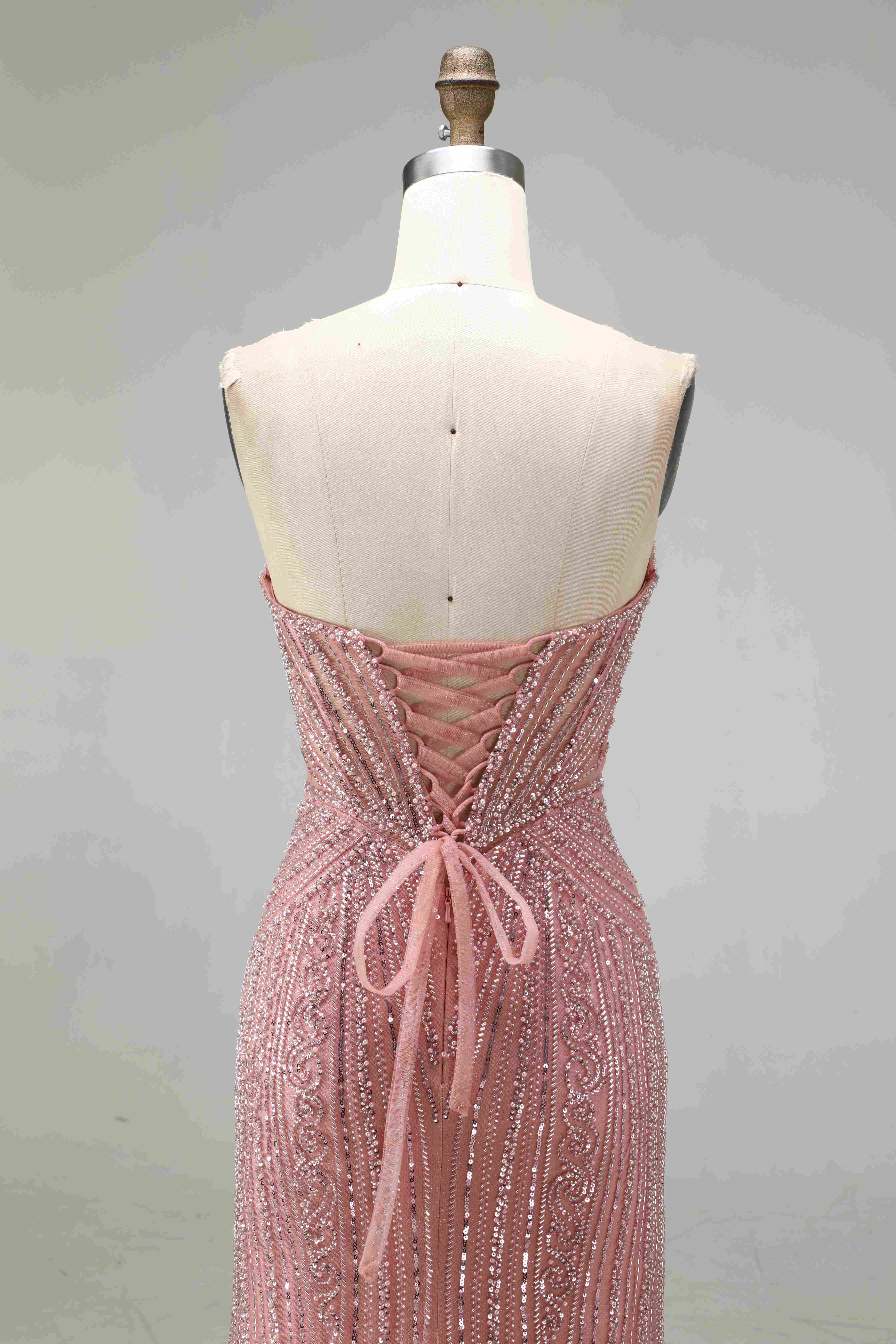 SPU - 608S20LF033 Dusty Pink Fully Beaded Mermaid Dress