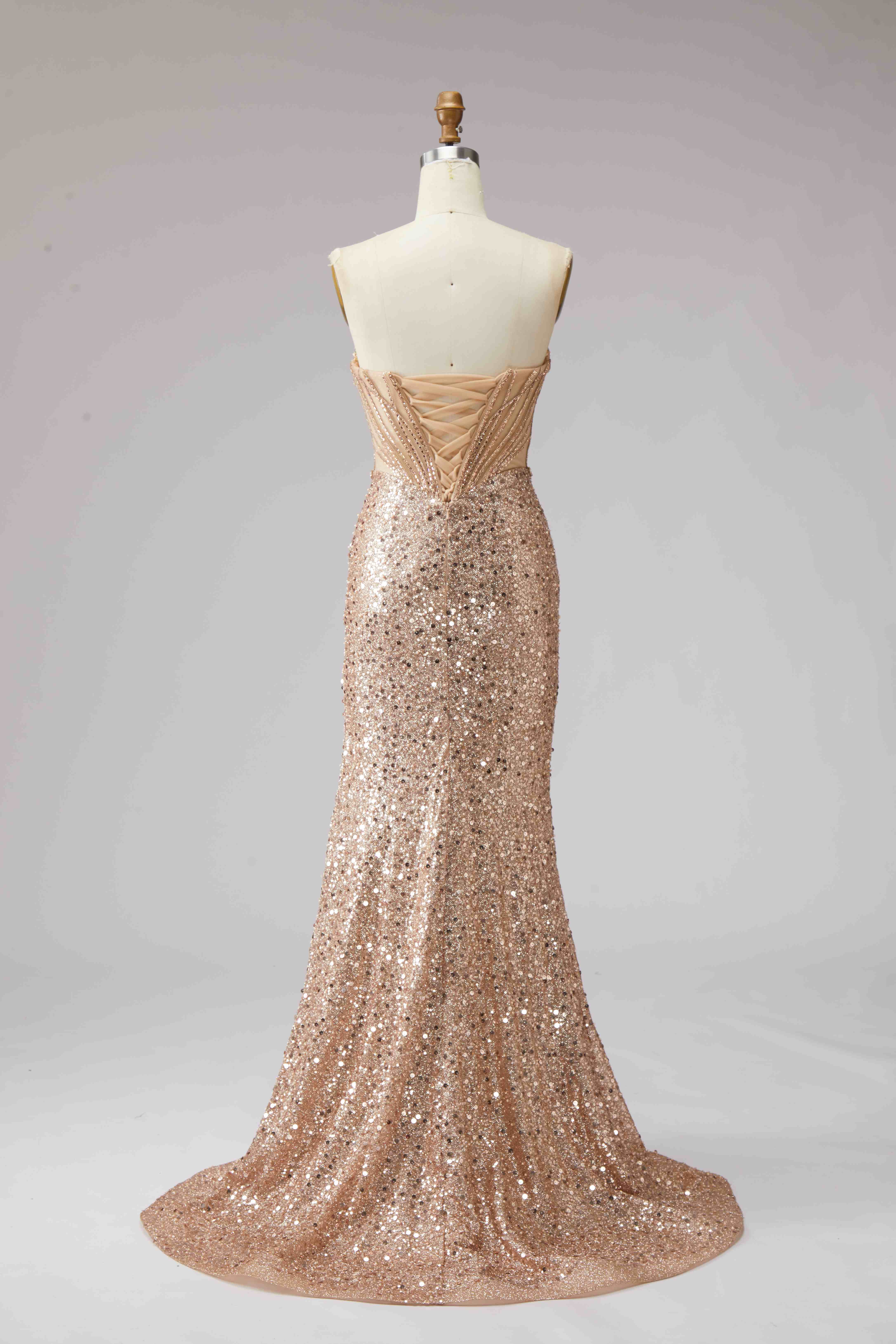 SPU - 608S40LF004 Rose Gold Sheer Corset Slit Mermaid Gown