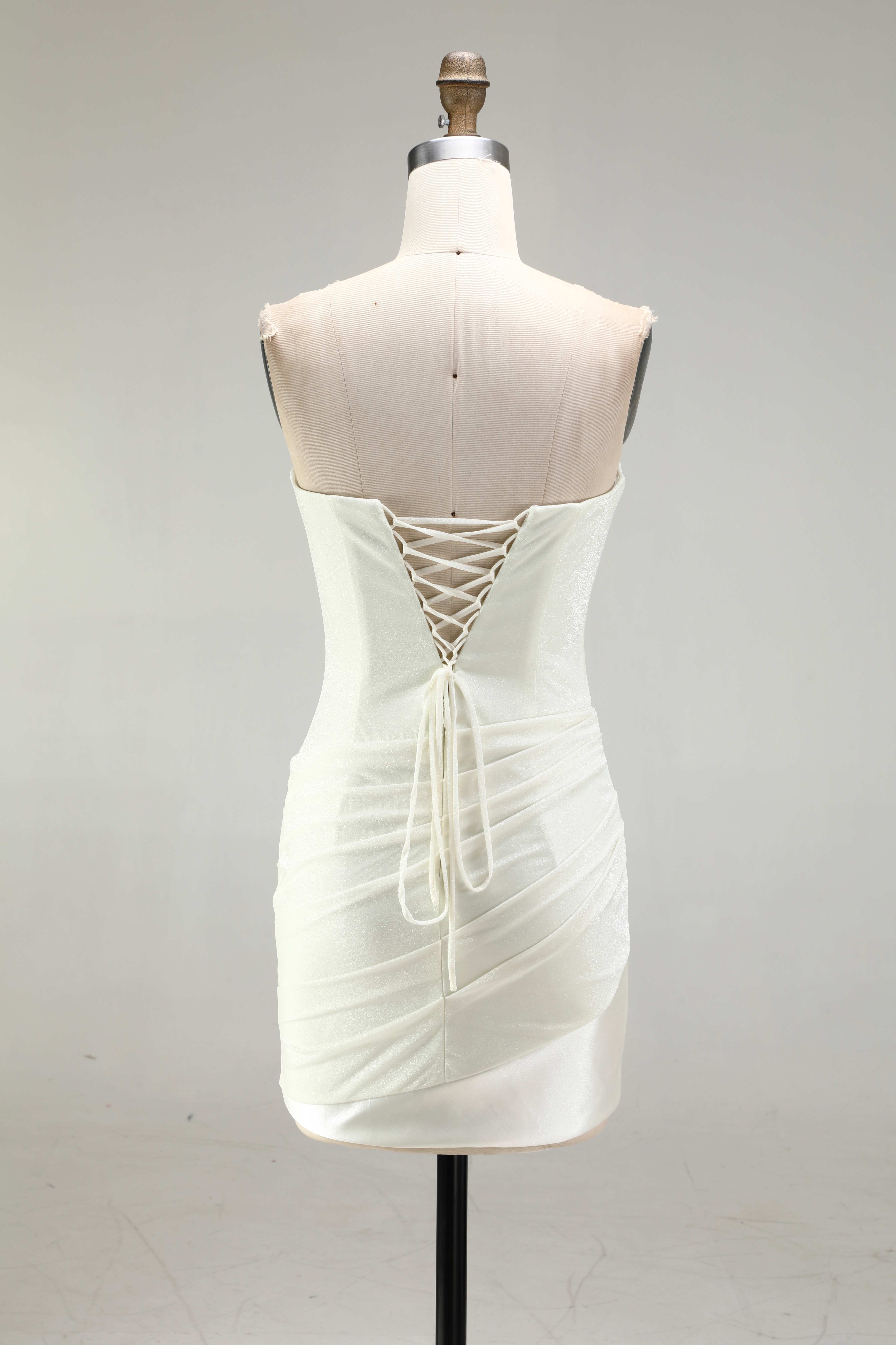 SPU - 608S40LF008 Ivory Strapless Ruched Asymmetrical Mini Dress
