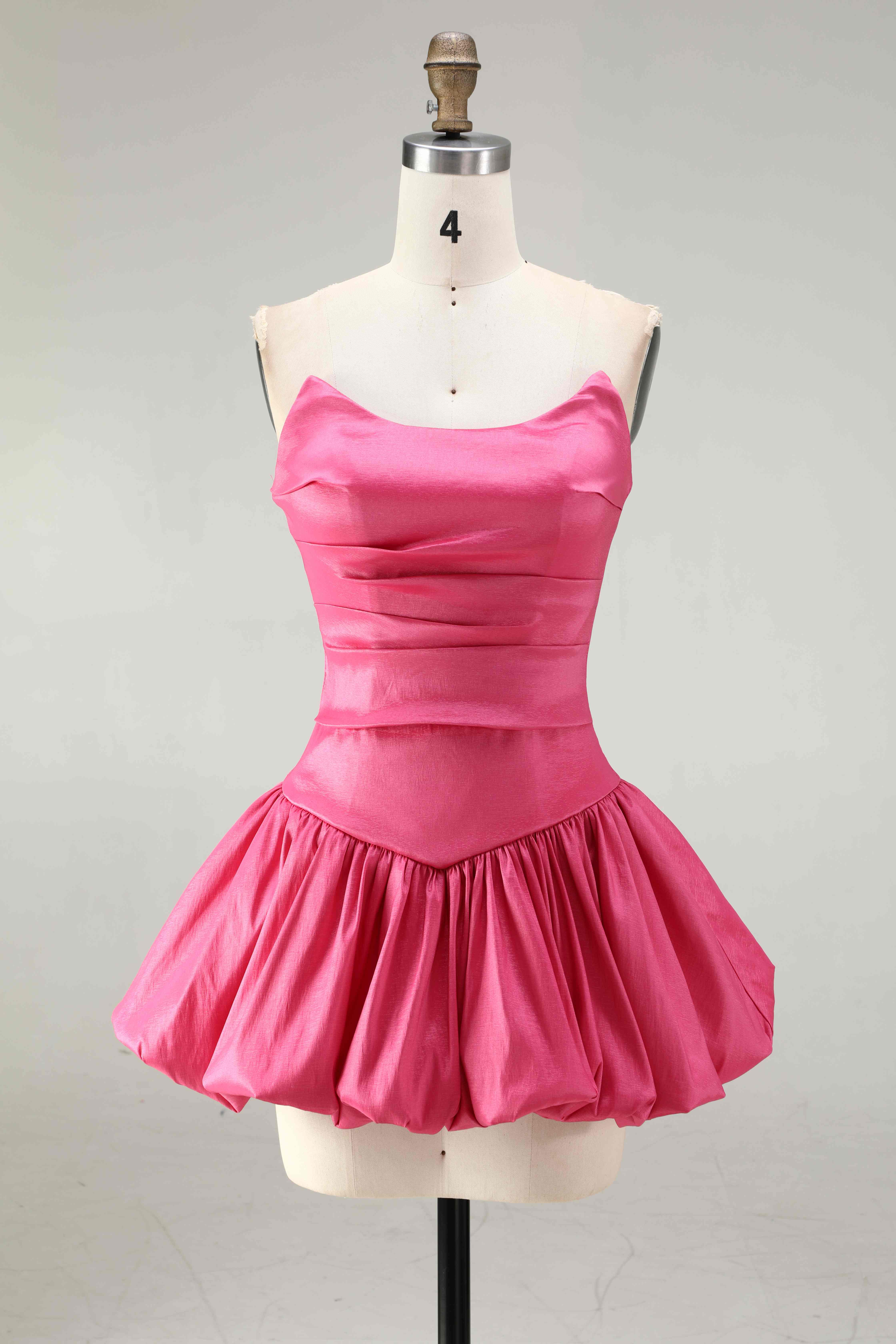 SPU - 608S40LF011 Fuchsia Ruched Waist Puffy Mini Dress