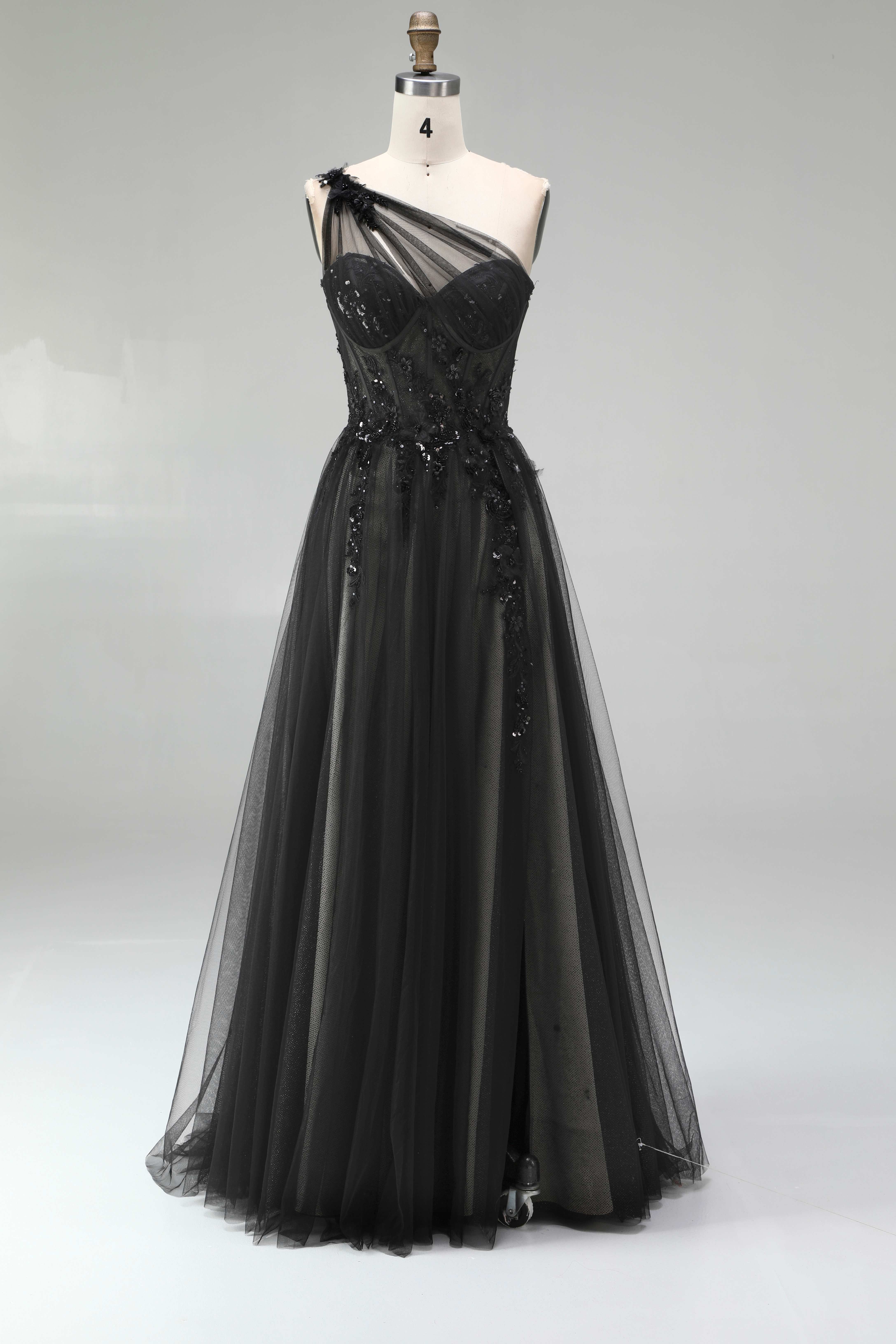 SPU - 608S20LF001 One‑Shoulder Tulle Lace A‑Line Evening Gown
