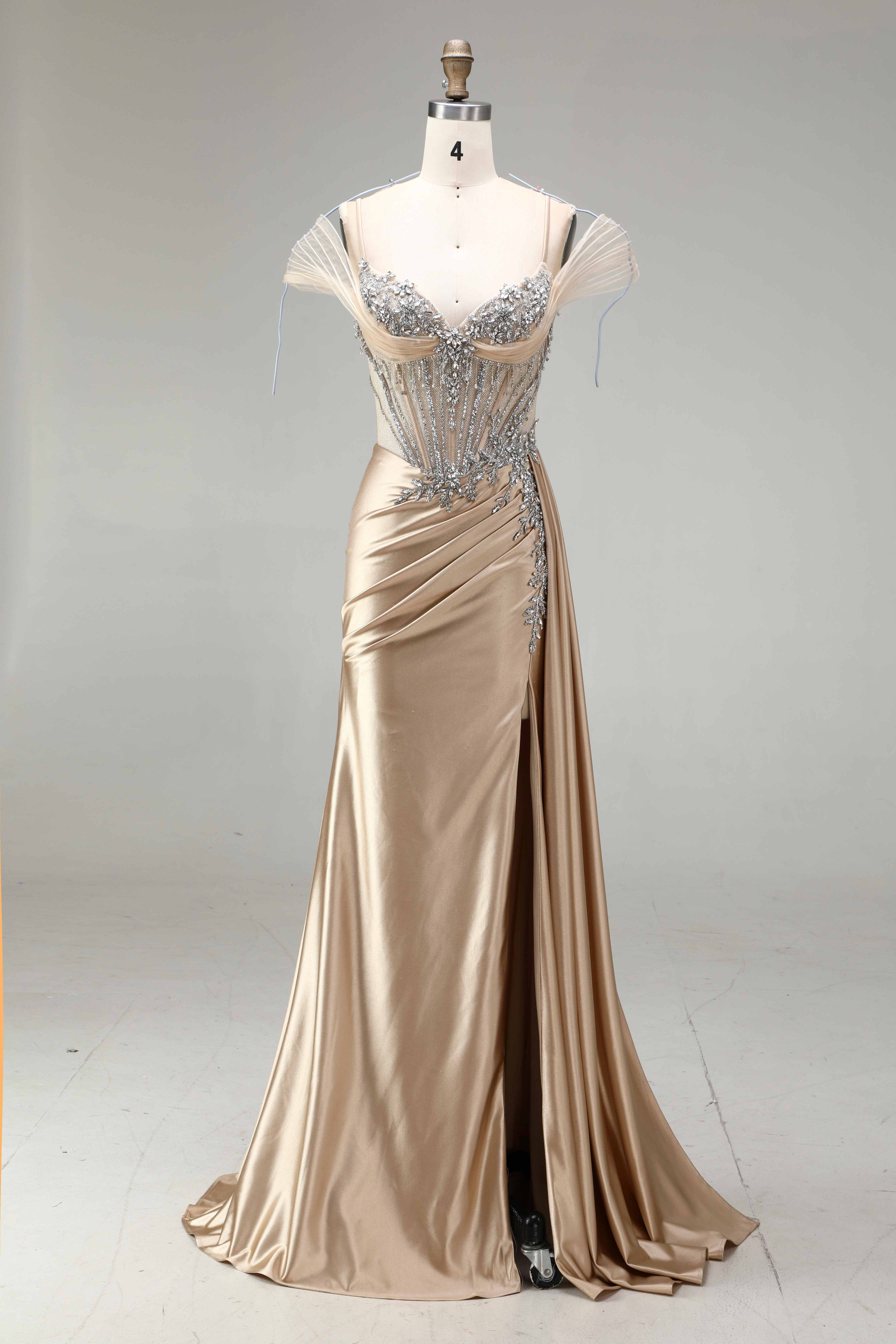 SPU - 608S20LF006 Dusty Gold Flutter Sleeve Corset Gown