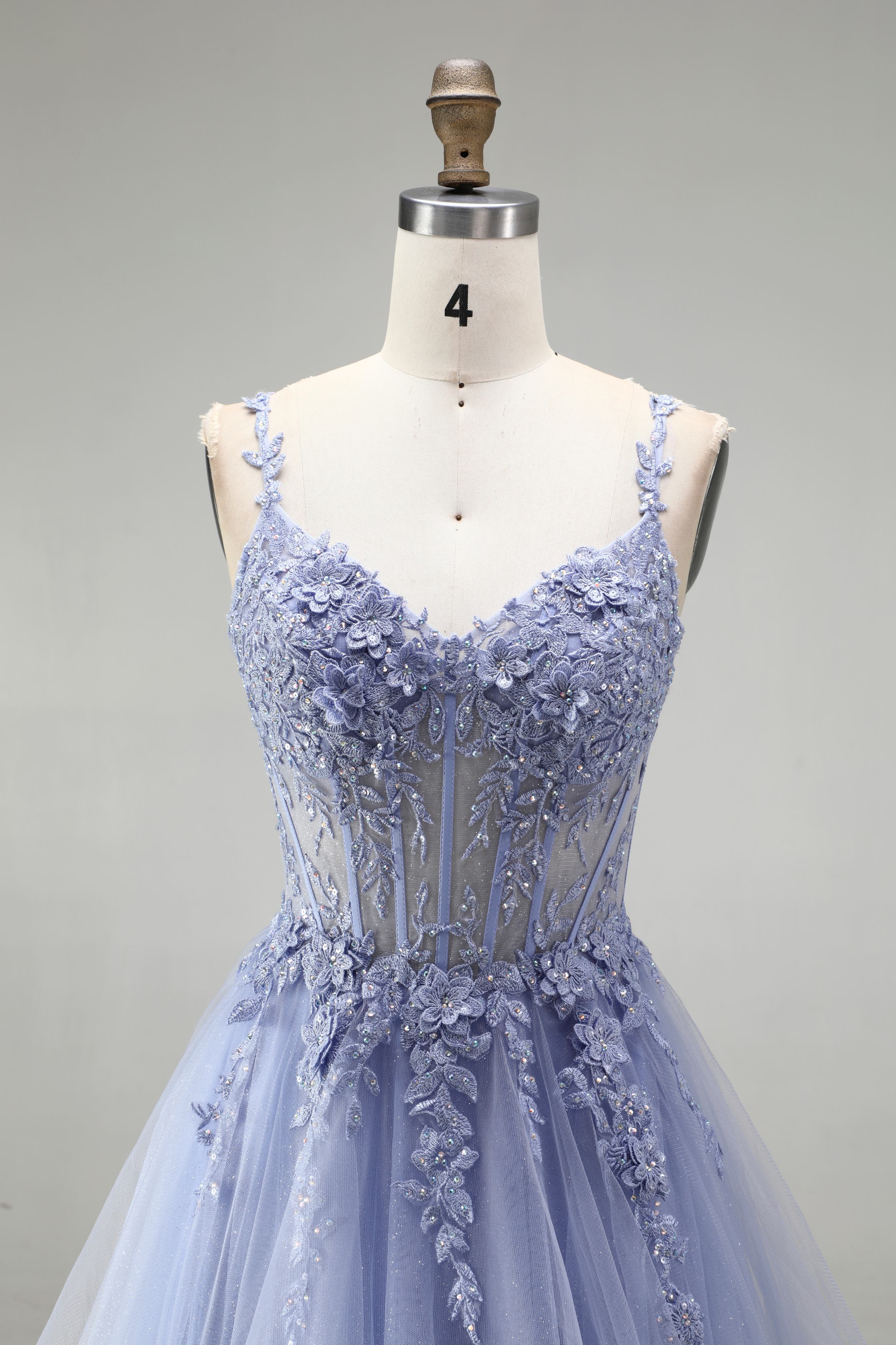 SPU - 608S20LF008 Lavender Blue Floral Tiered Tulle Gown