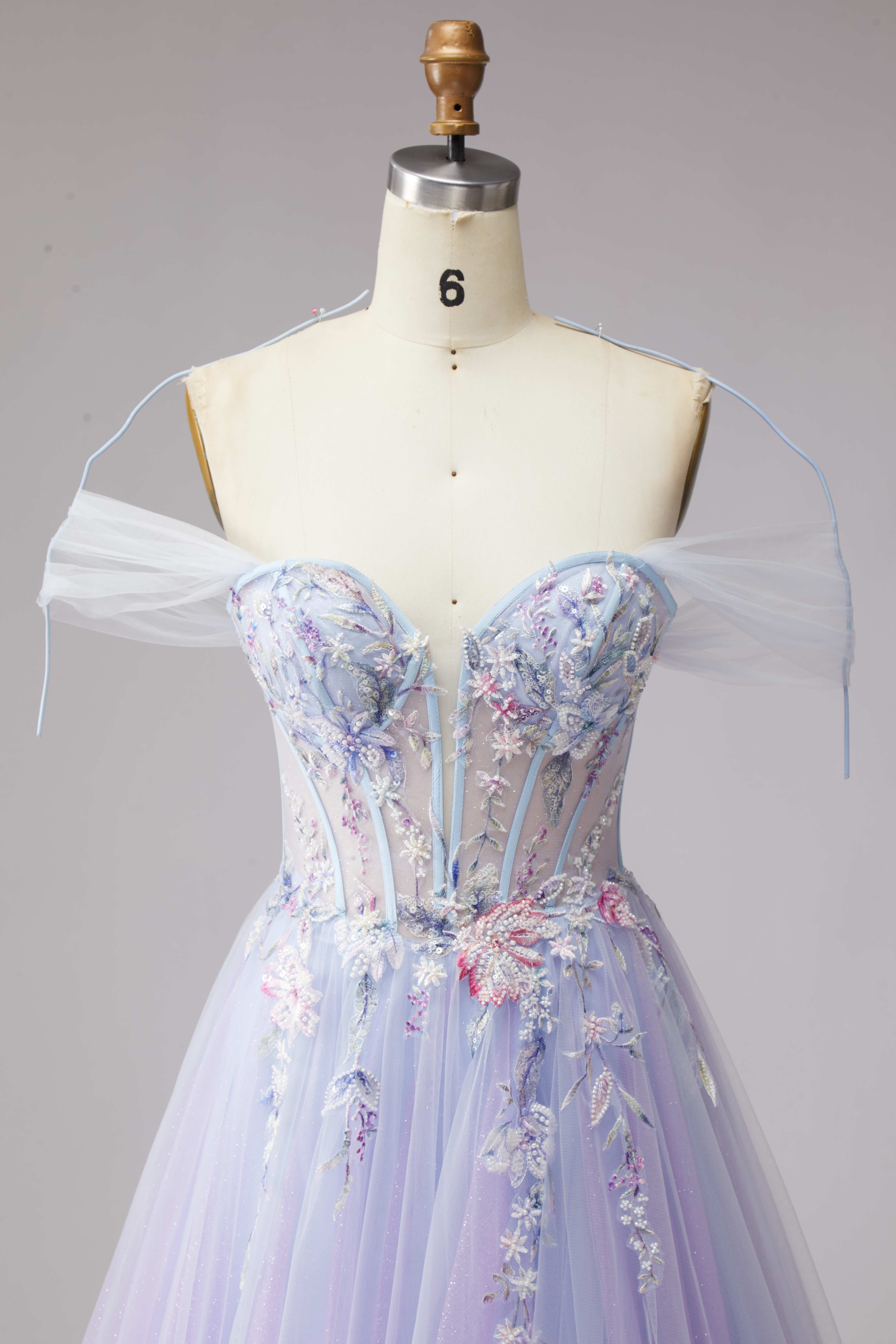 SPU - 608S20LF015 Lavender Floral Off‑Shoulder Tulle Gown