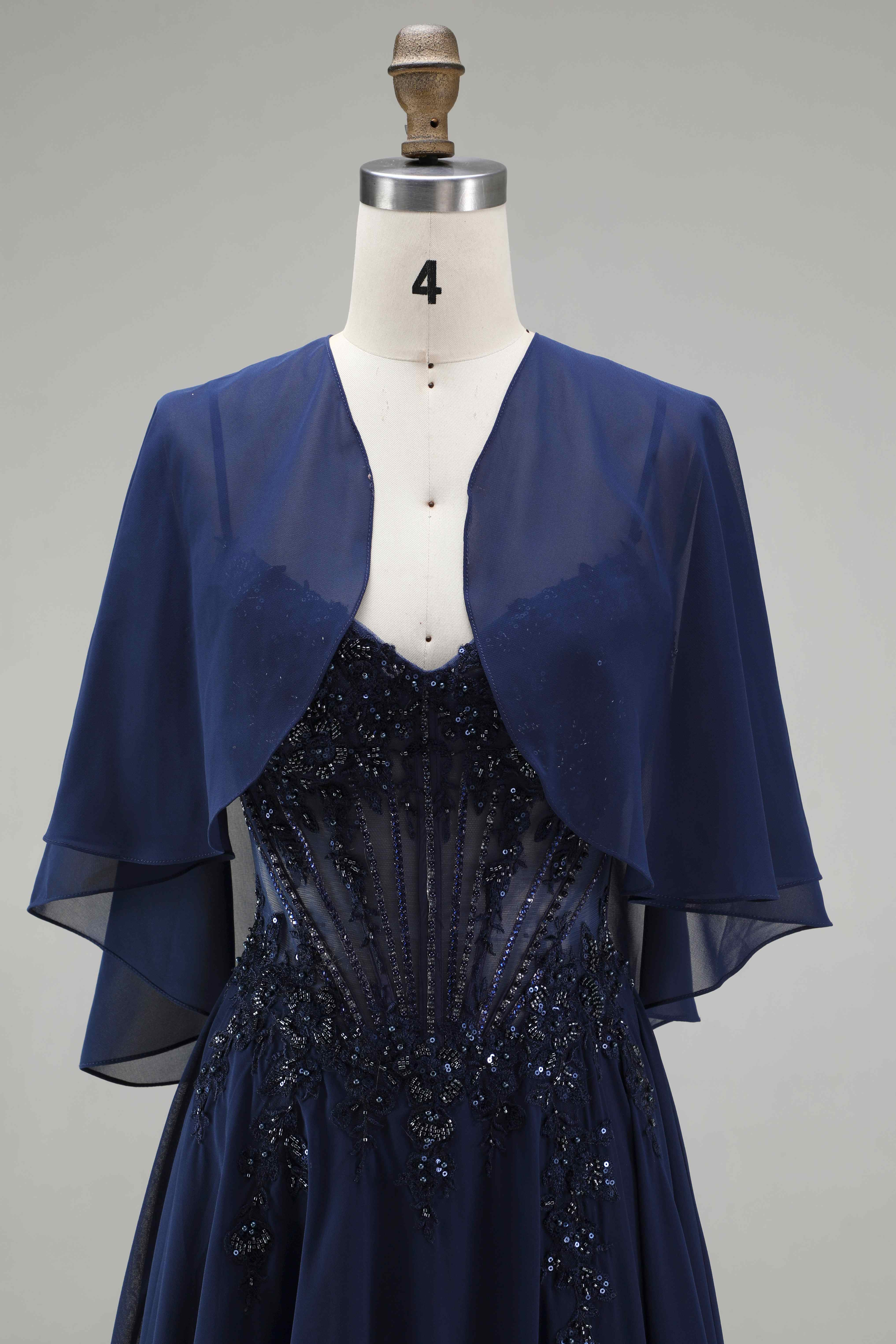 SPU - 608S20LF018 Navy Chiffon Corset Evening Gown