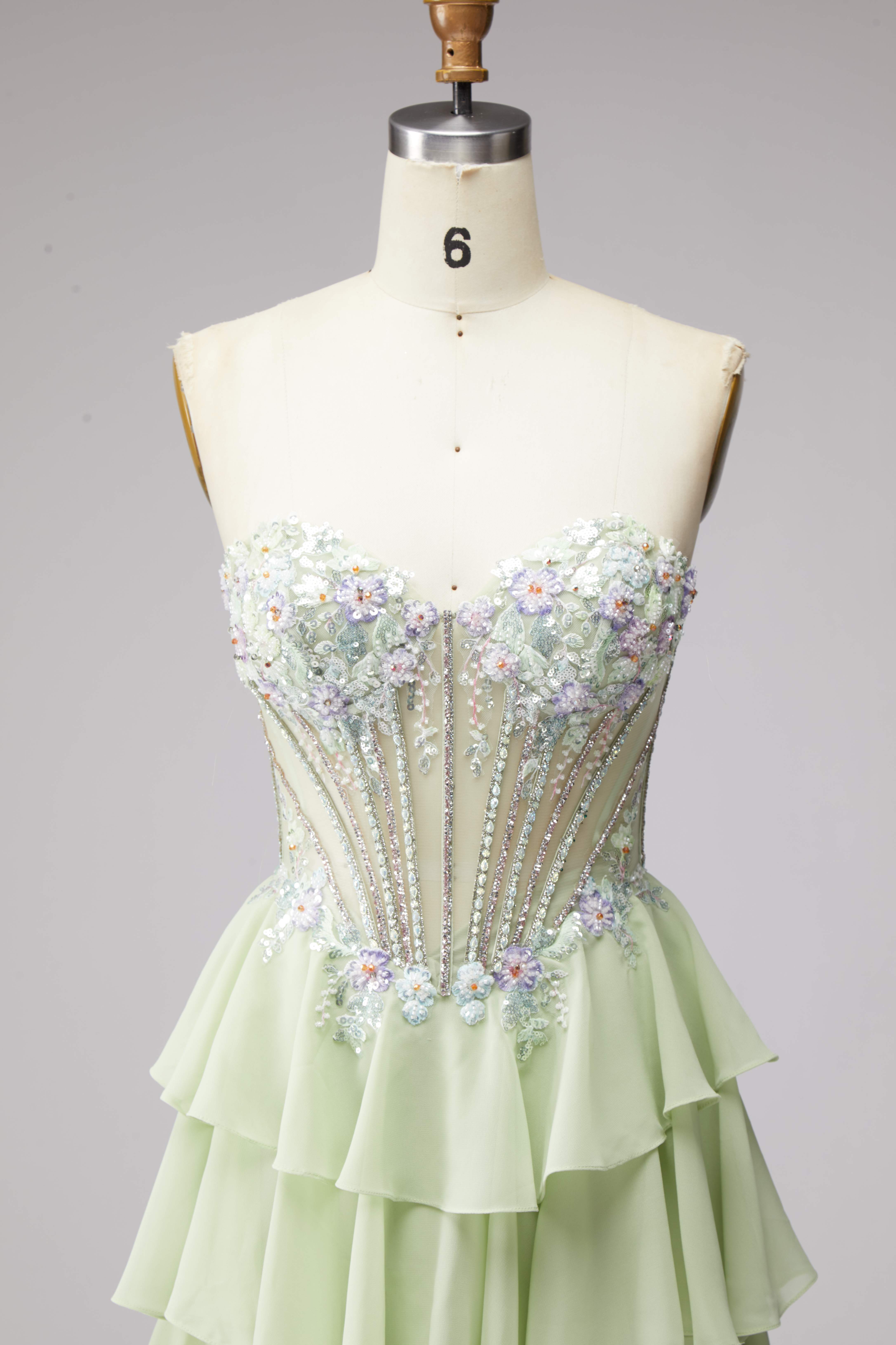 SPU - 608S20LF019 Lime Floral Tiered Prom Dress