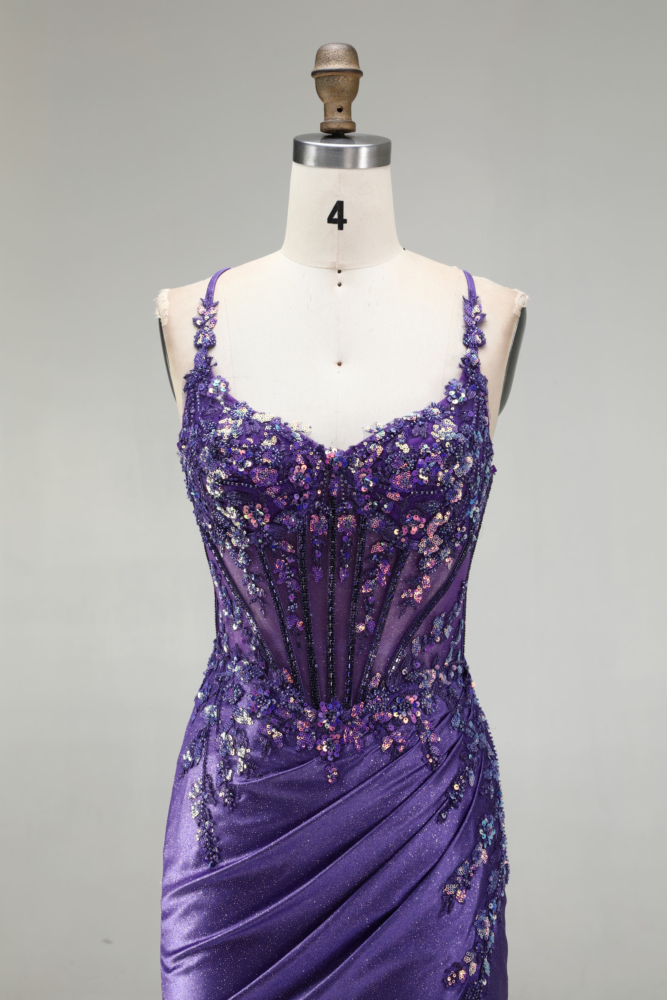 SPU - 608S20LF021 Sparkly Purple Slit Formal Dress