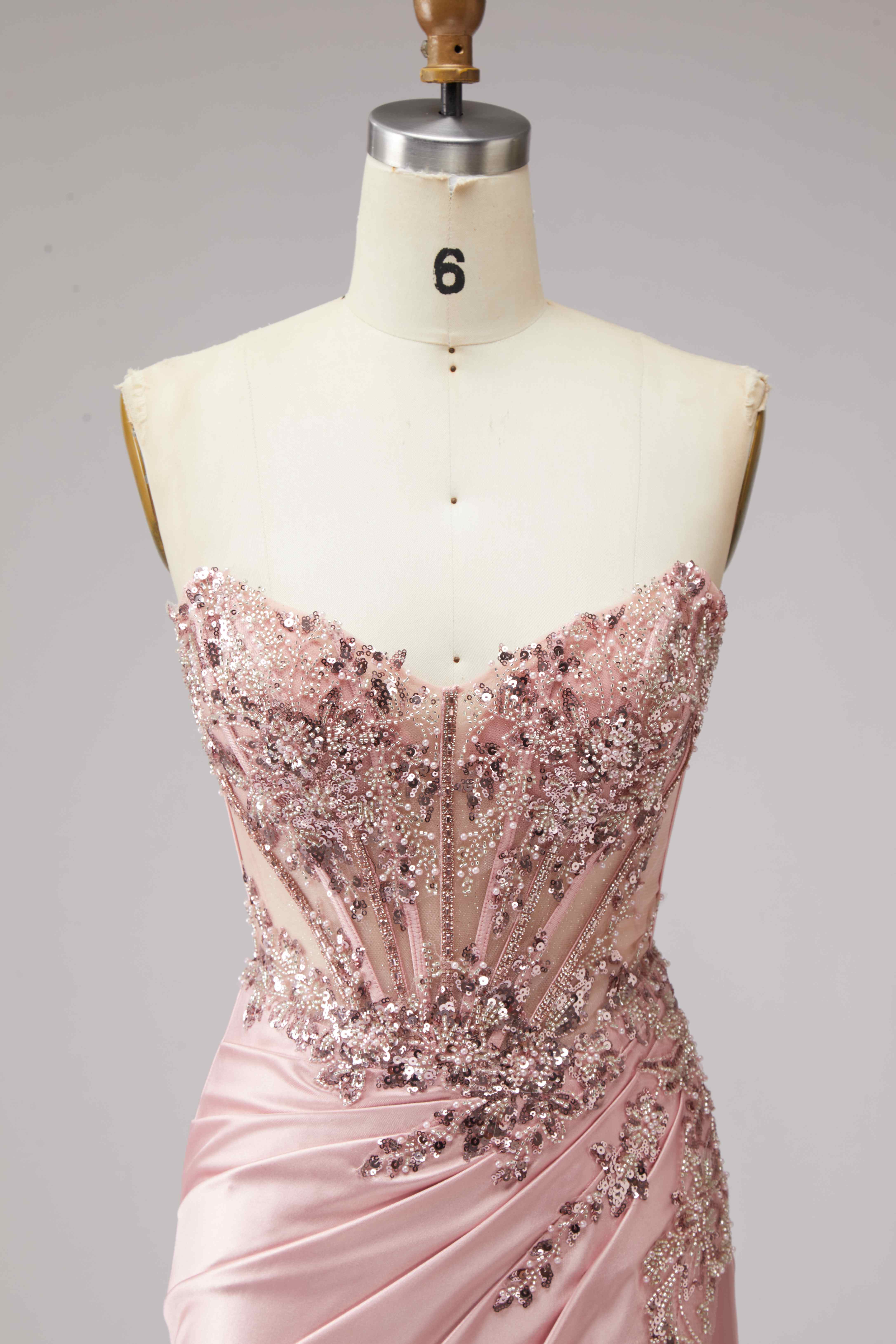 SPU - 608S20LF022 Blush Pink Satin Evening Gown