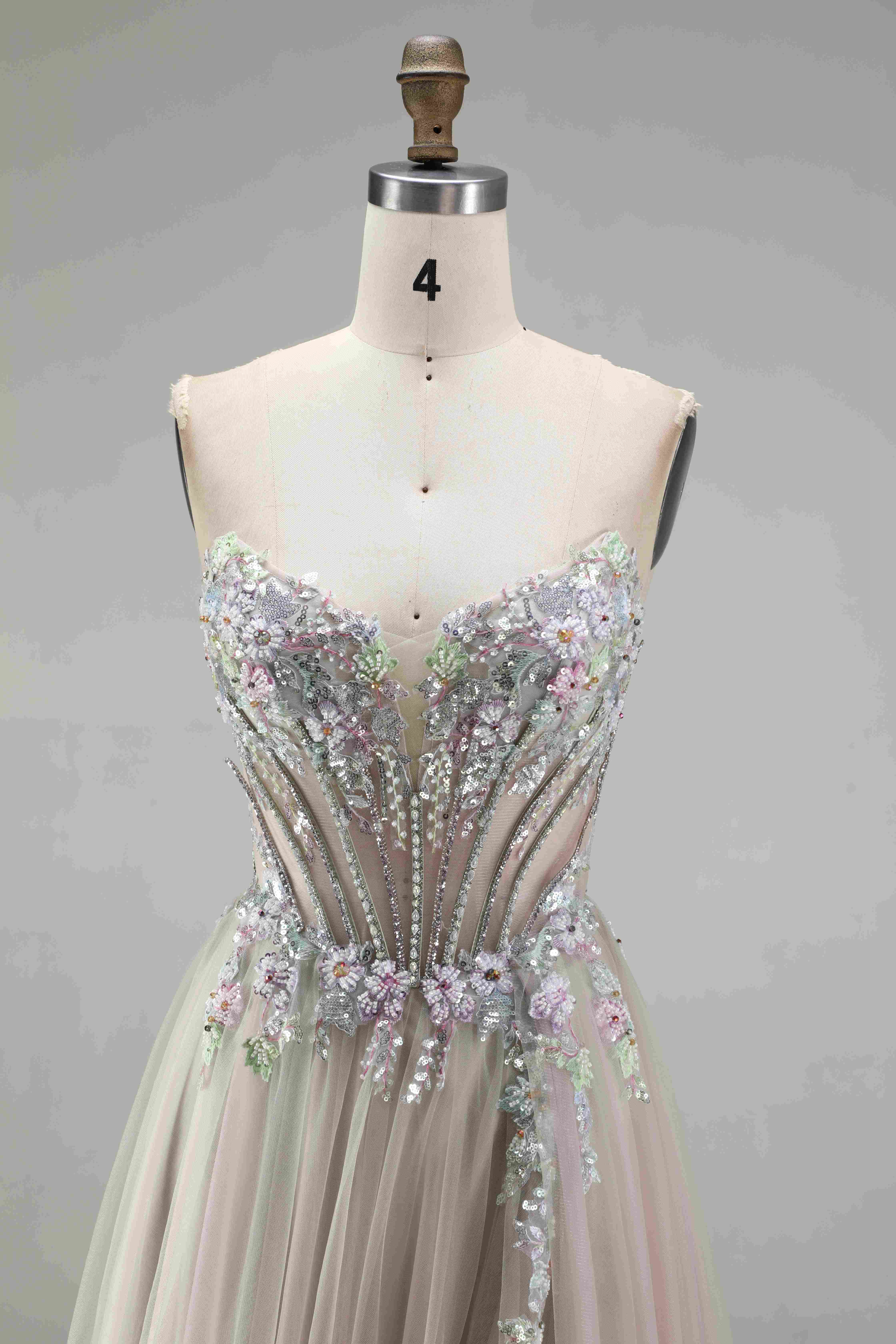 SPU - 608S20LF032 Pastel Floral Beaded Tulle Prom Gown