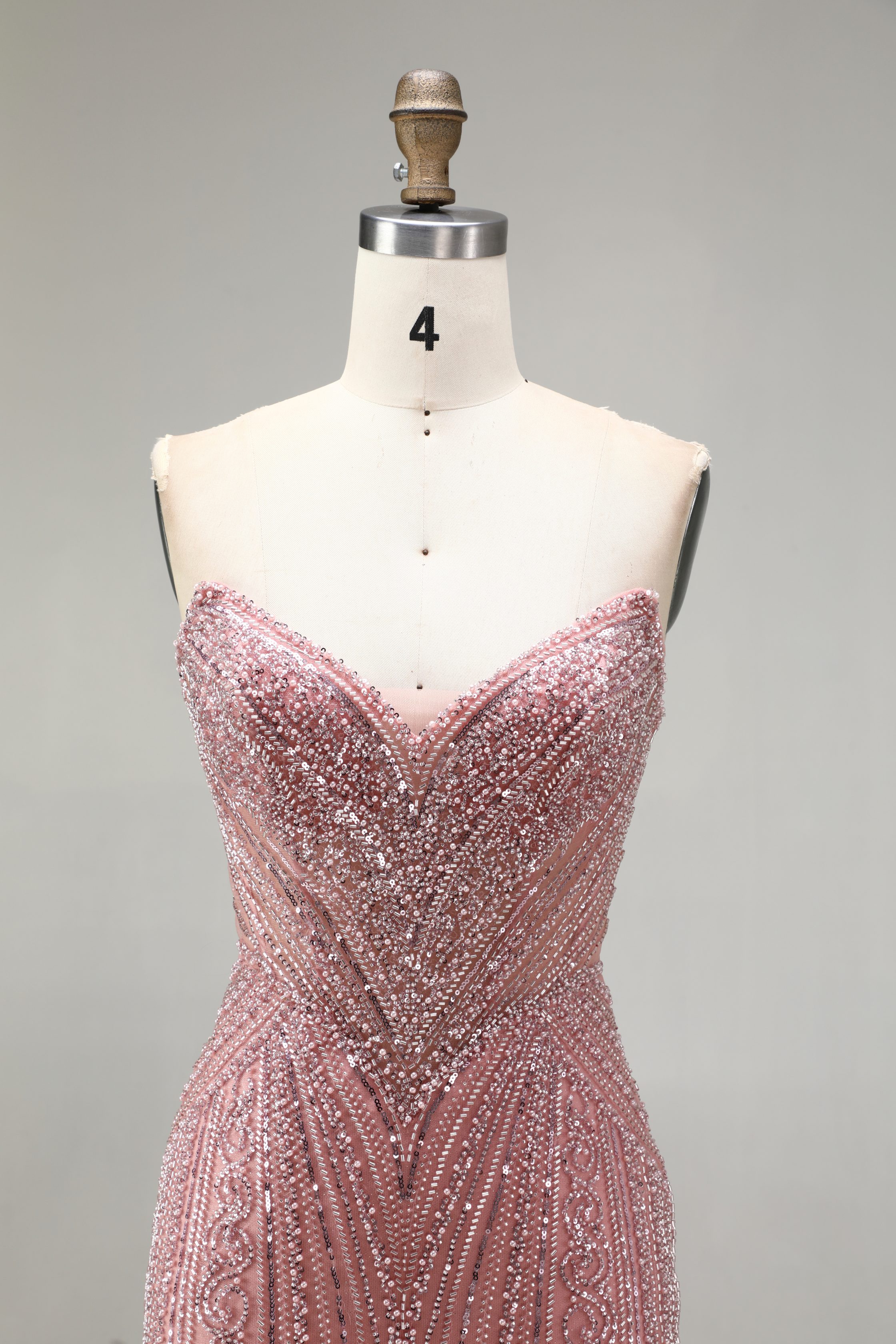 SPU - 608S20LF033 Dusty Pink Fully Beaded Mermaid Dress