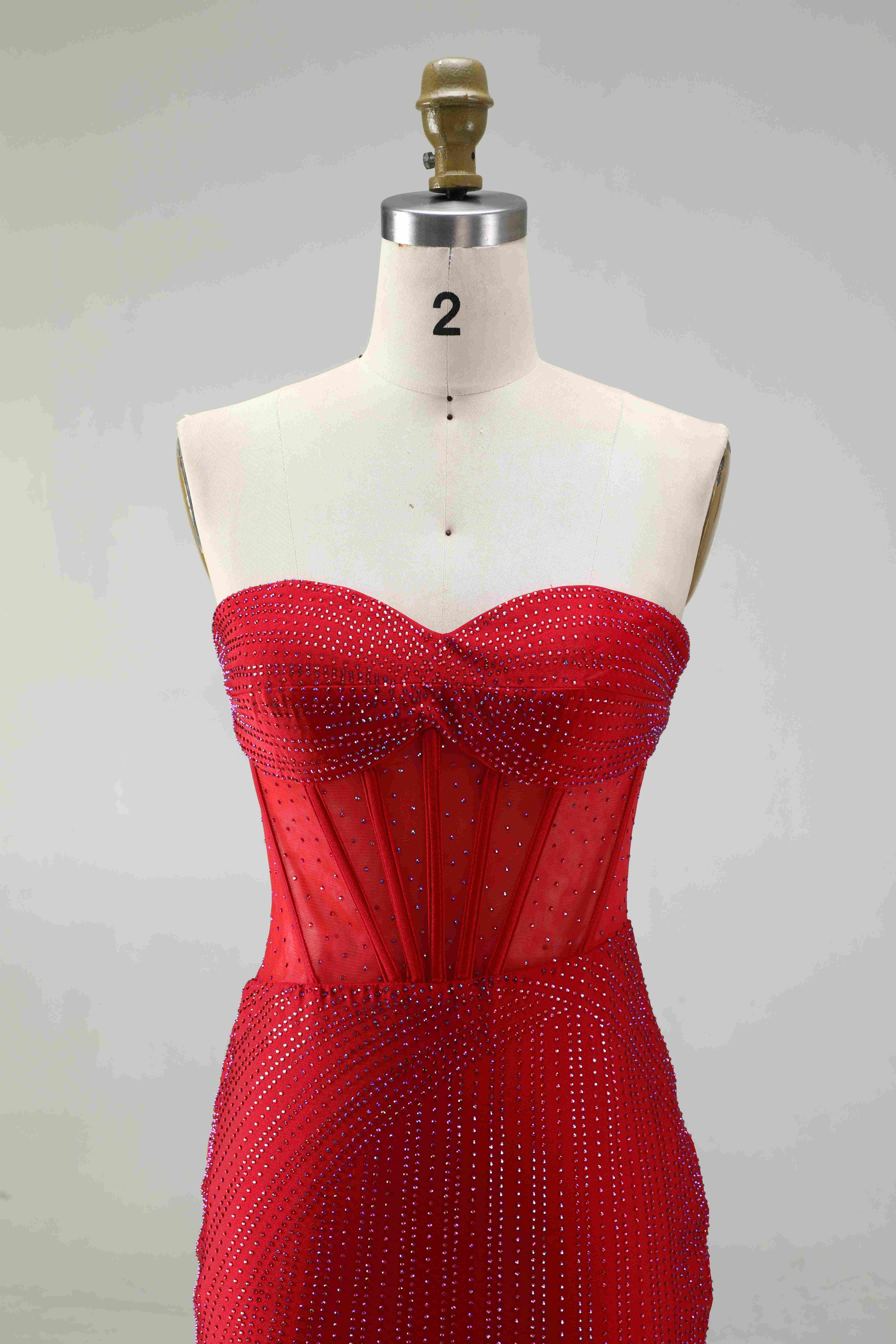 SPU - 608S02LF0033-1 Red Rhinestone Corset Short Homecoming Dress