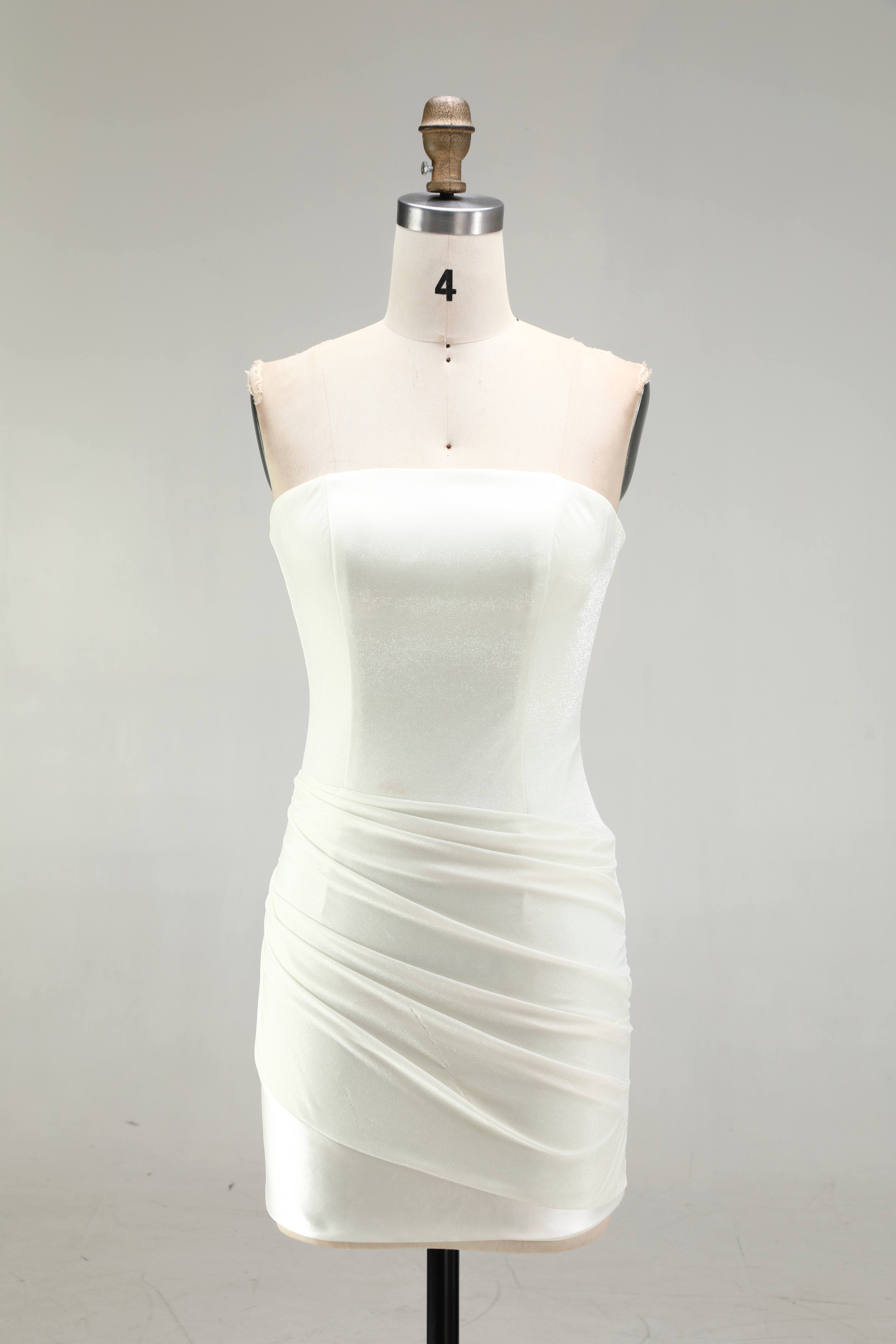 SPU - 608S40LF008 Ivory Strapless Ruched Asymmetrical Mini Dress