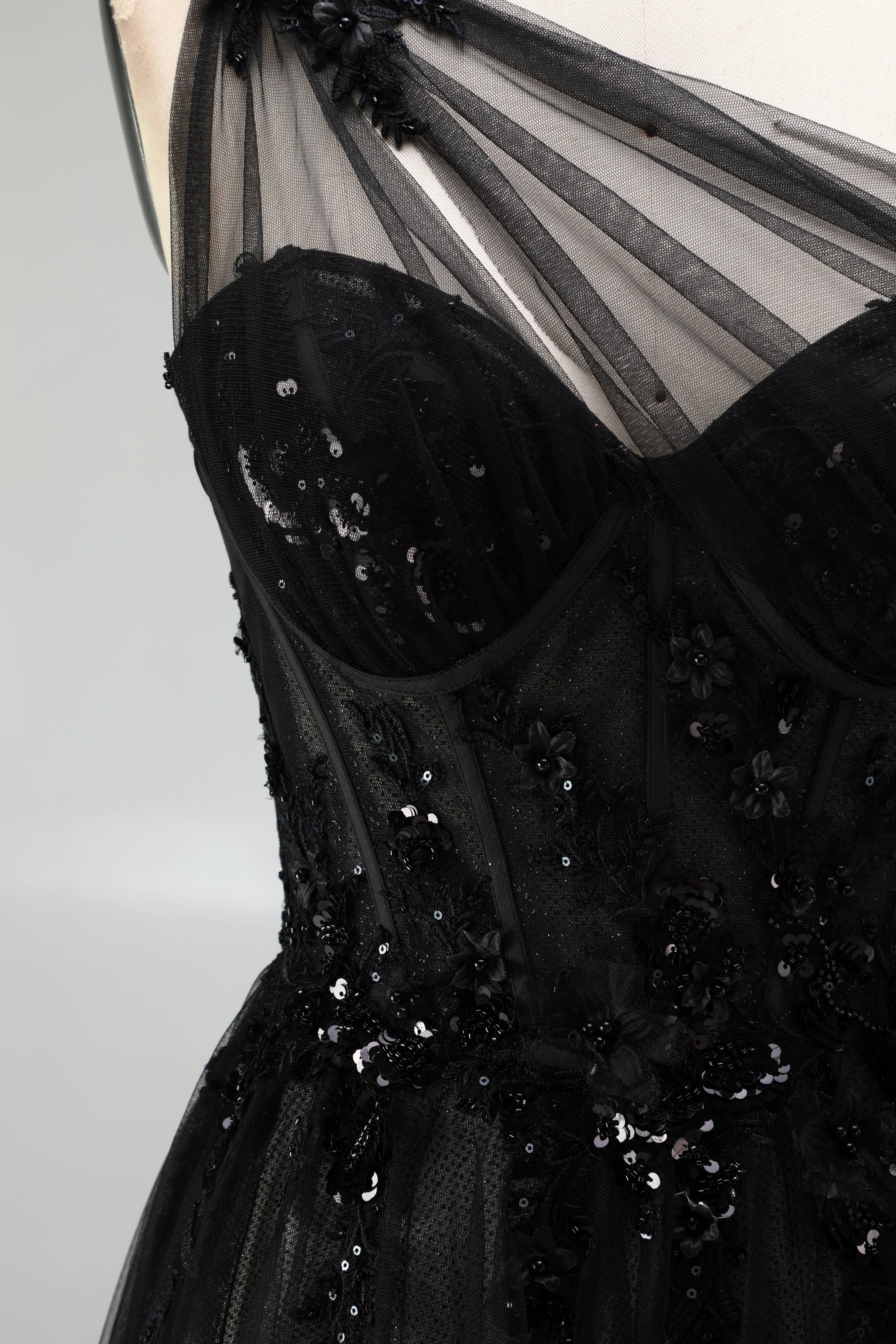 SPU - 608S20LF001 One‑Shoulder Tulle Lace A‑Line Evening Gown