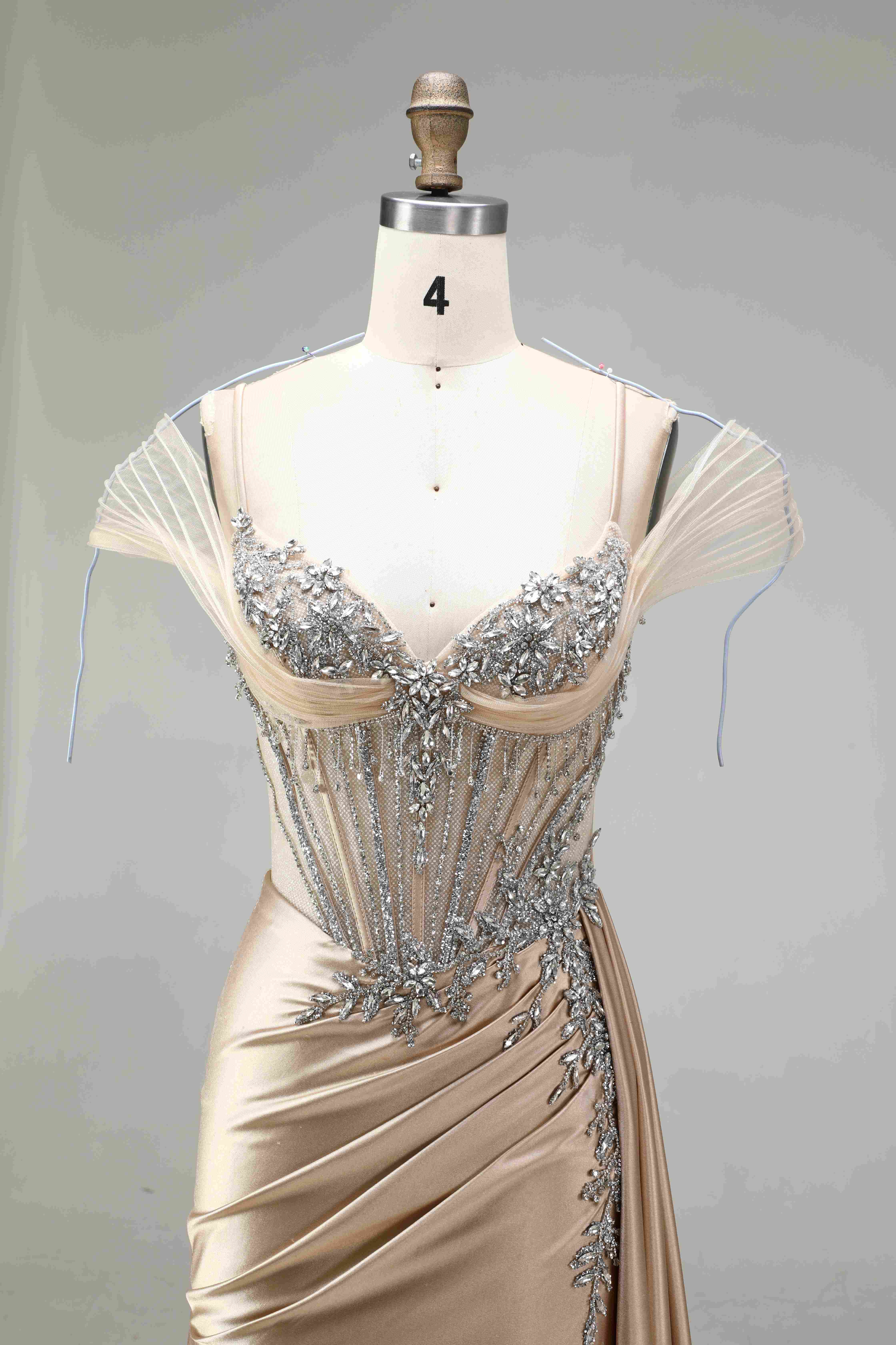 SPU - 608S20LF006 Dusty Gold Flutter Sleeve Corset Gown