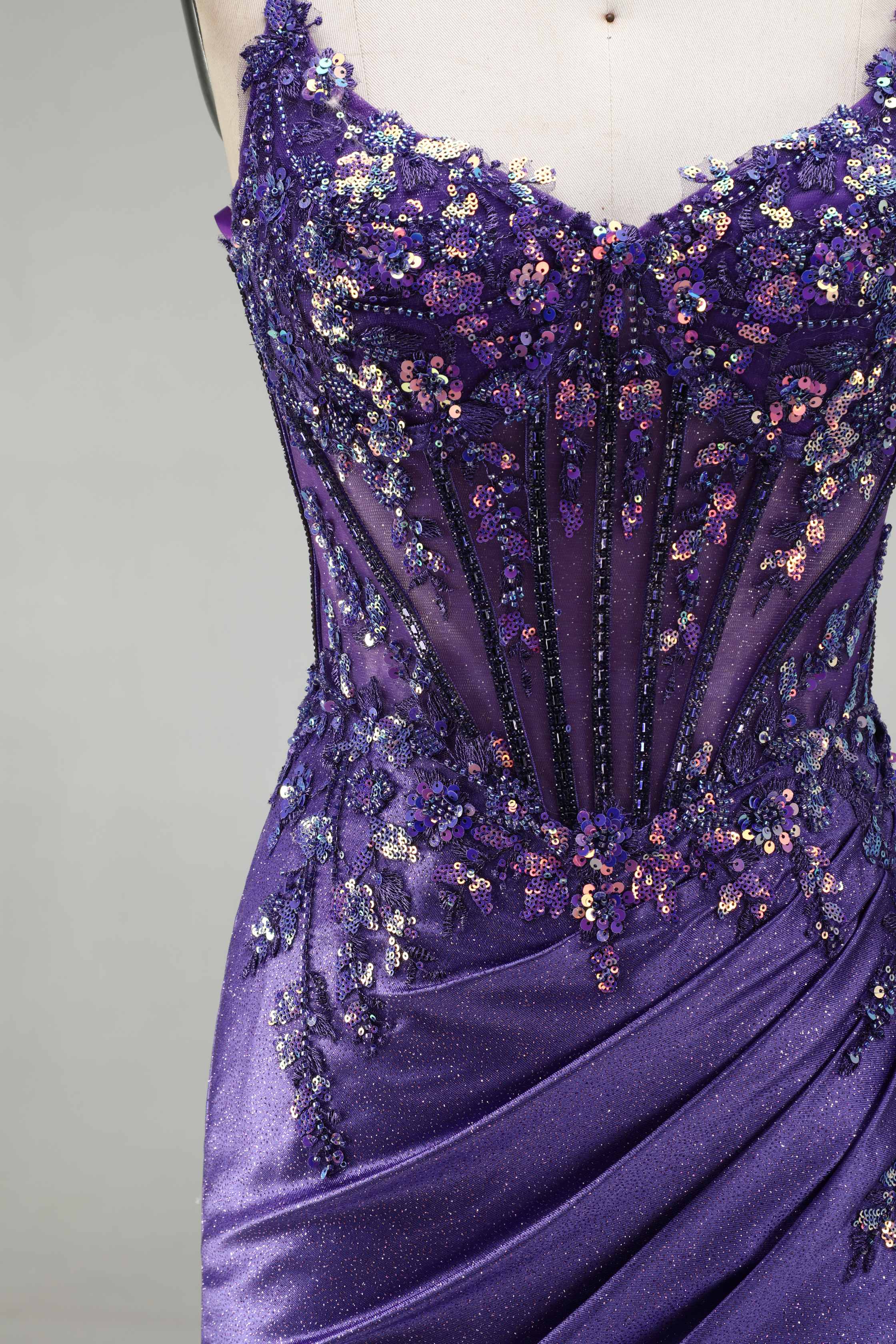 SPU - 608S20LF021 Sparkly Purple Slit Formal Dress