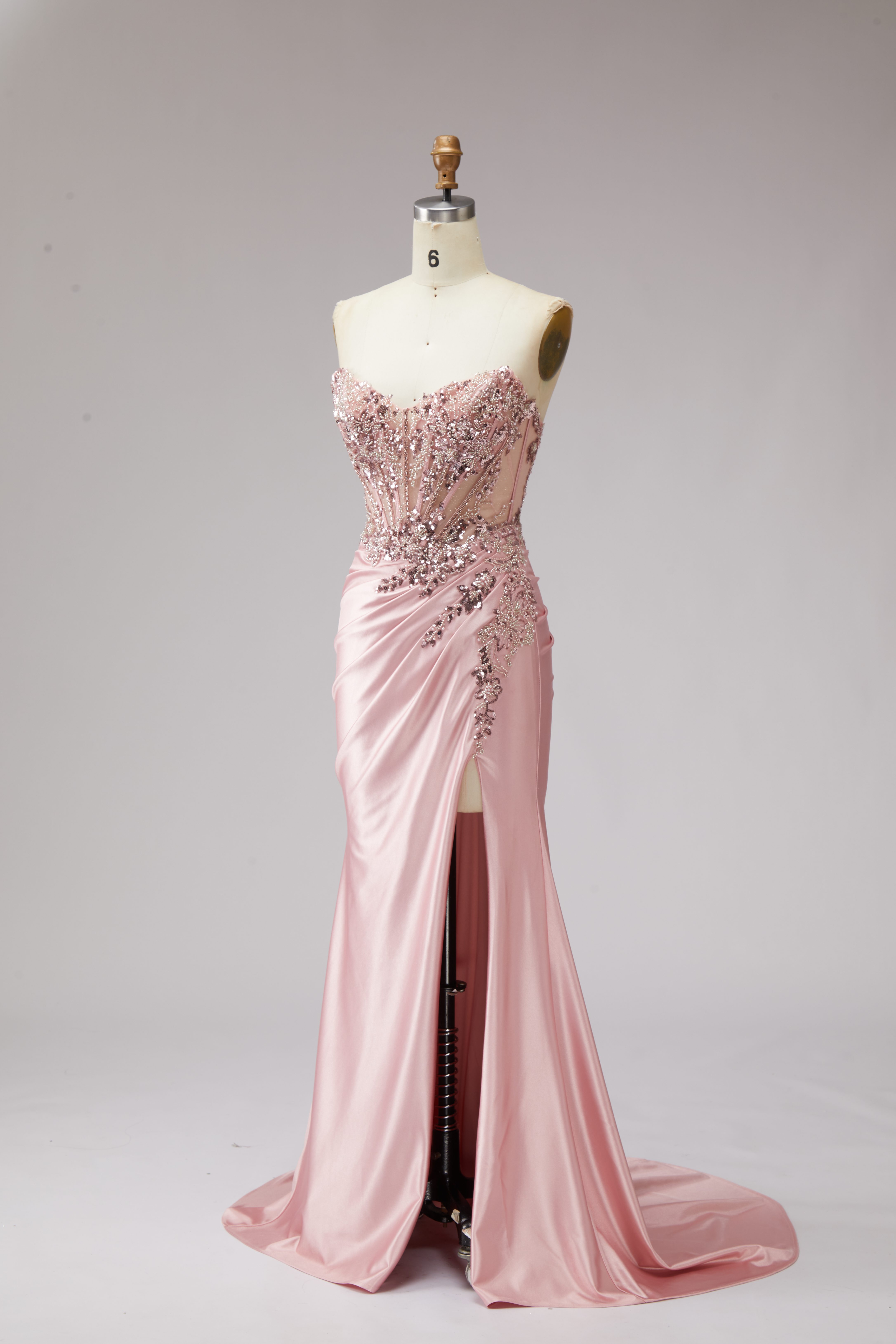 SPU - 608S20LF022 Blush Pink Satin Evening Gown