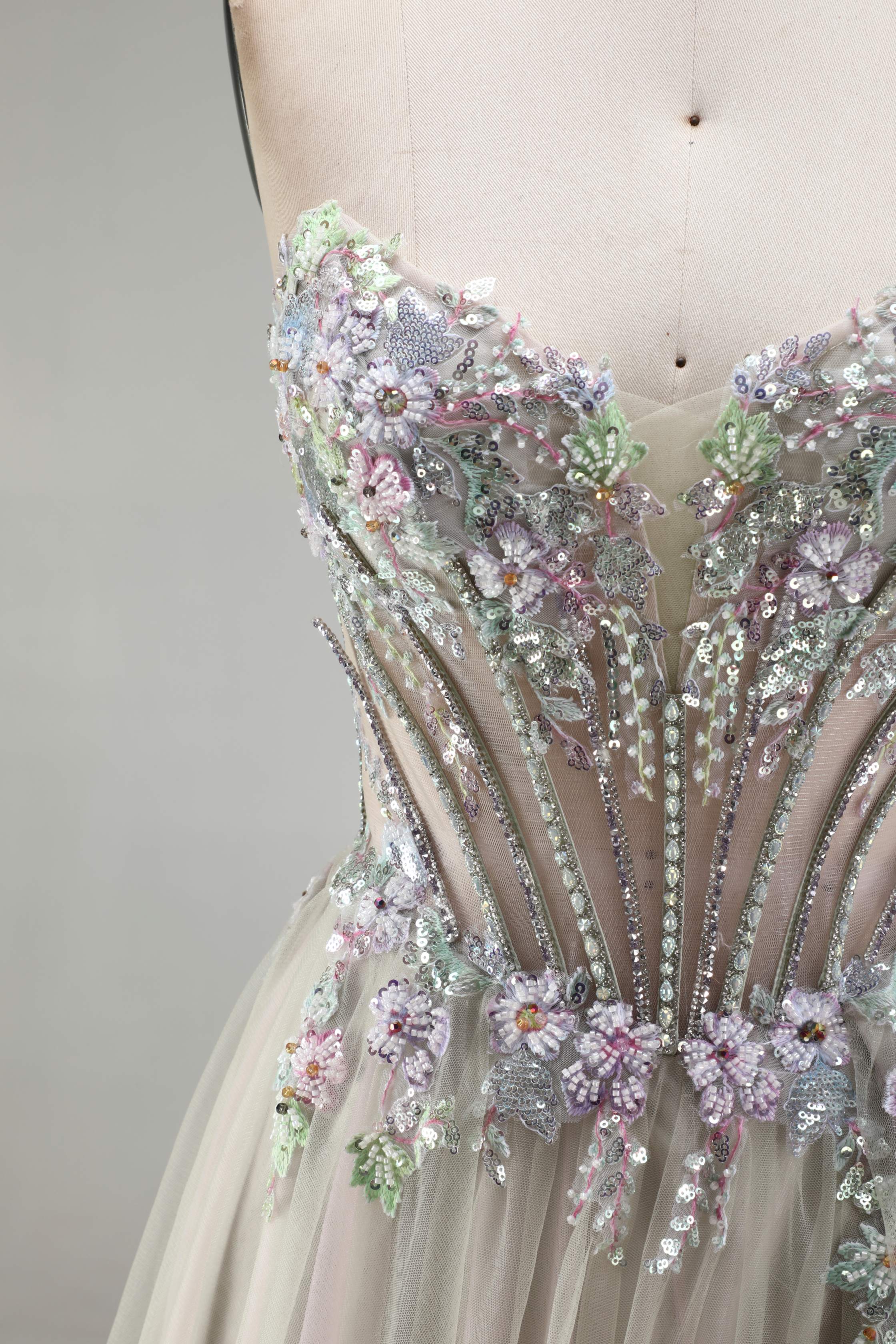 SPU - 608S20LF032 Pastel Floral Beaded Tulle Prom Gown