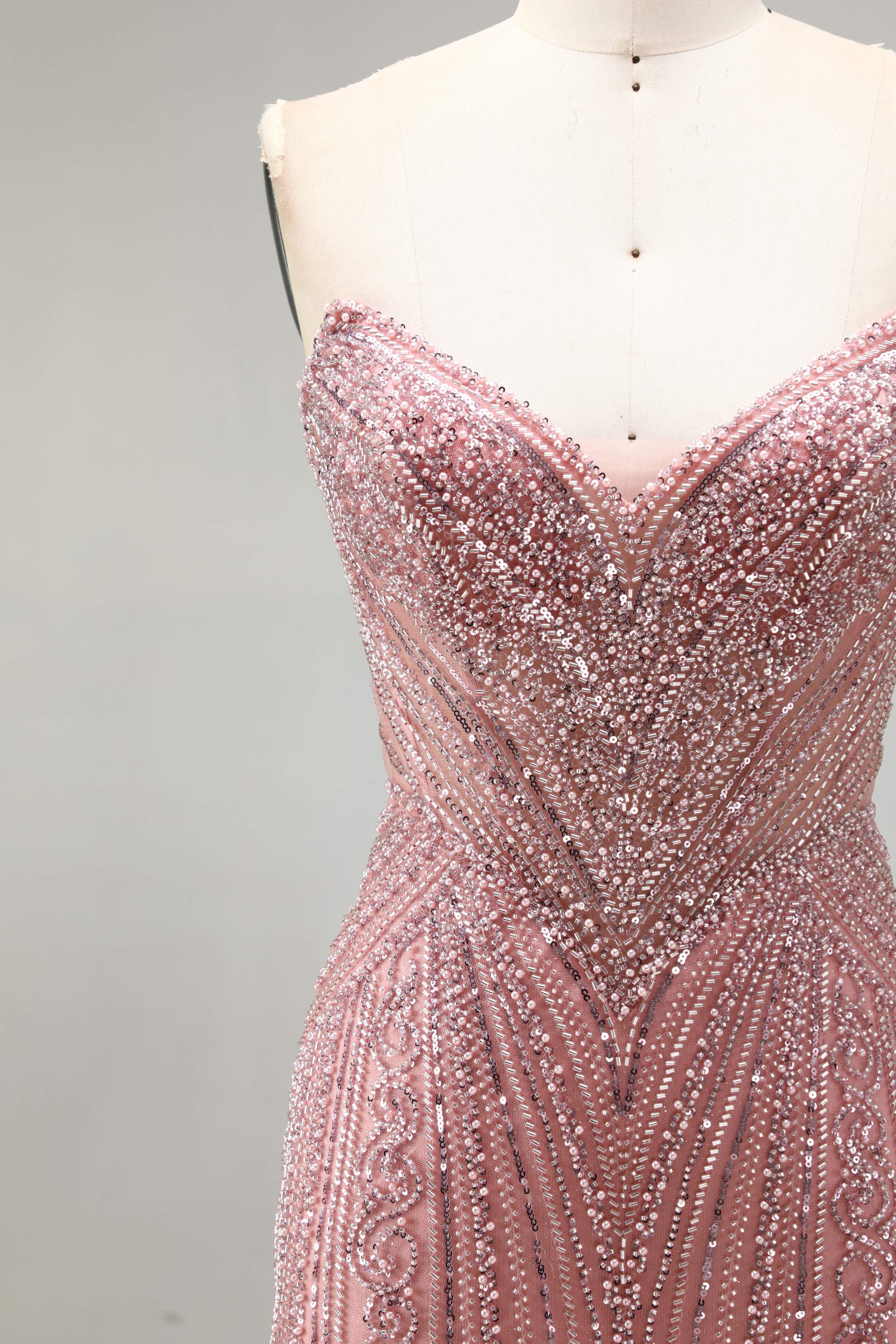 SPU - 608S20LF033 Dusty Pink Fully Beaded Mermaid Dress