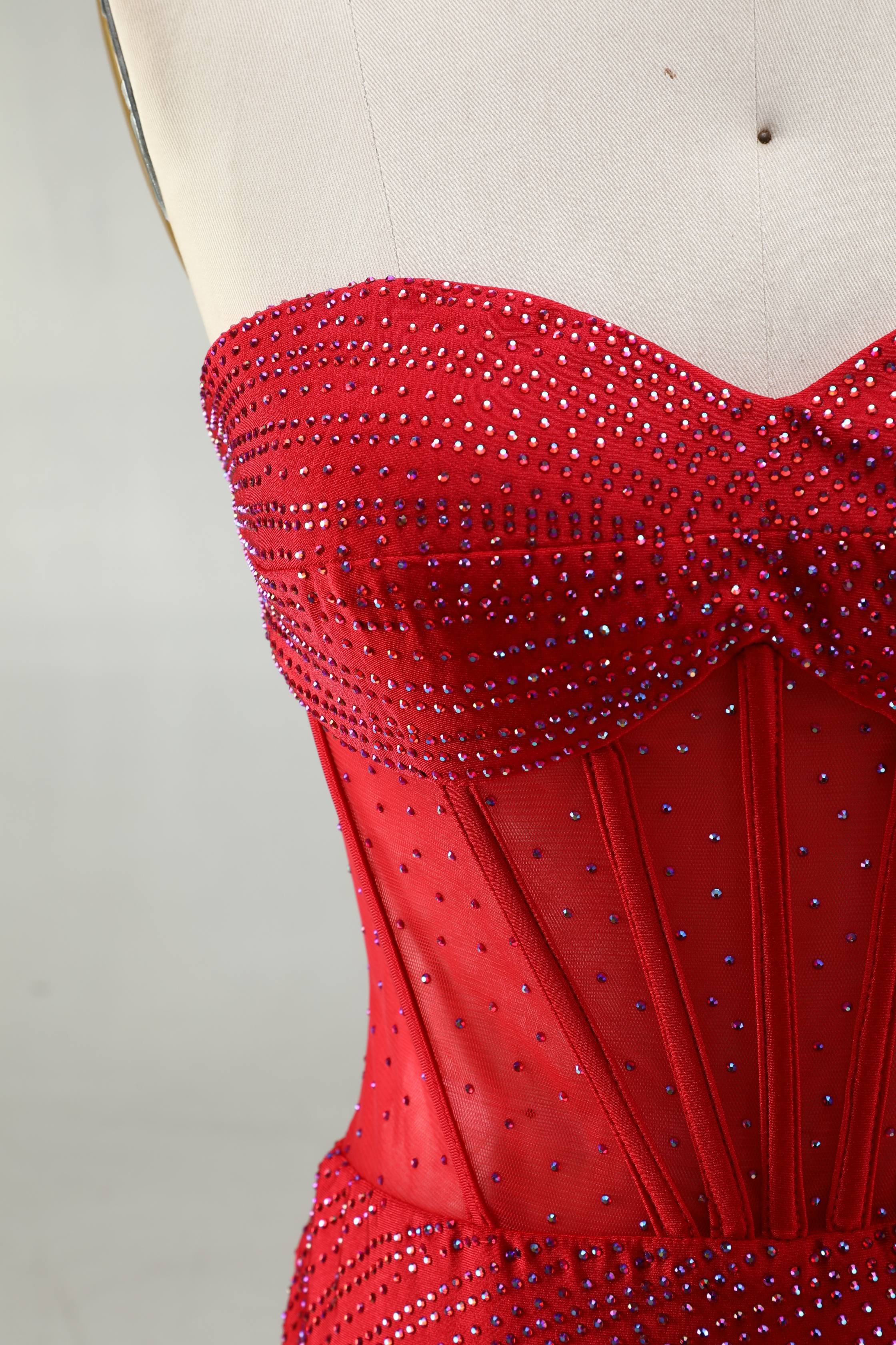 SPU - 608S02LF0033-1 Red Rhinestone Corset Short Homecoming Dress