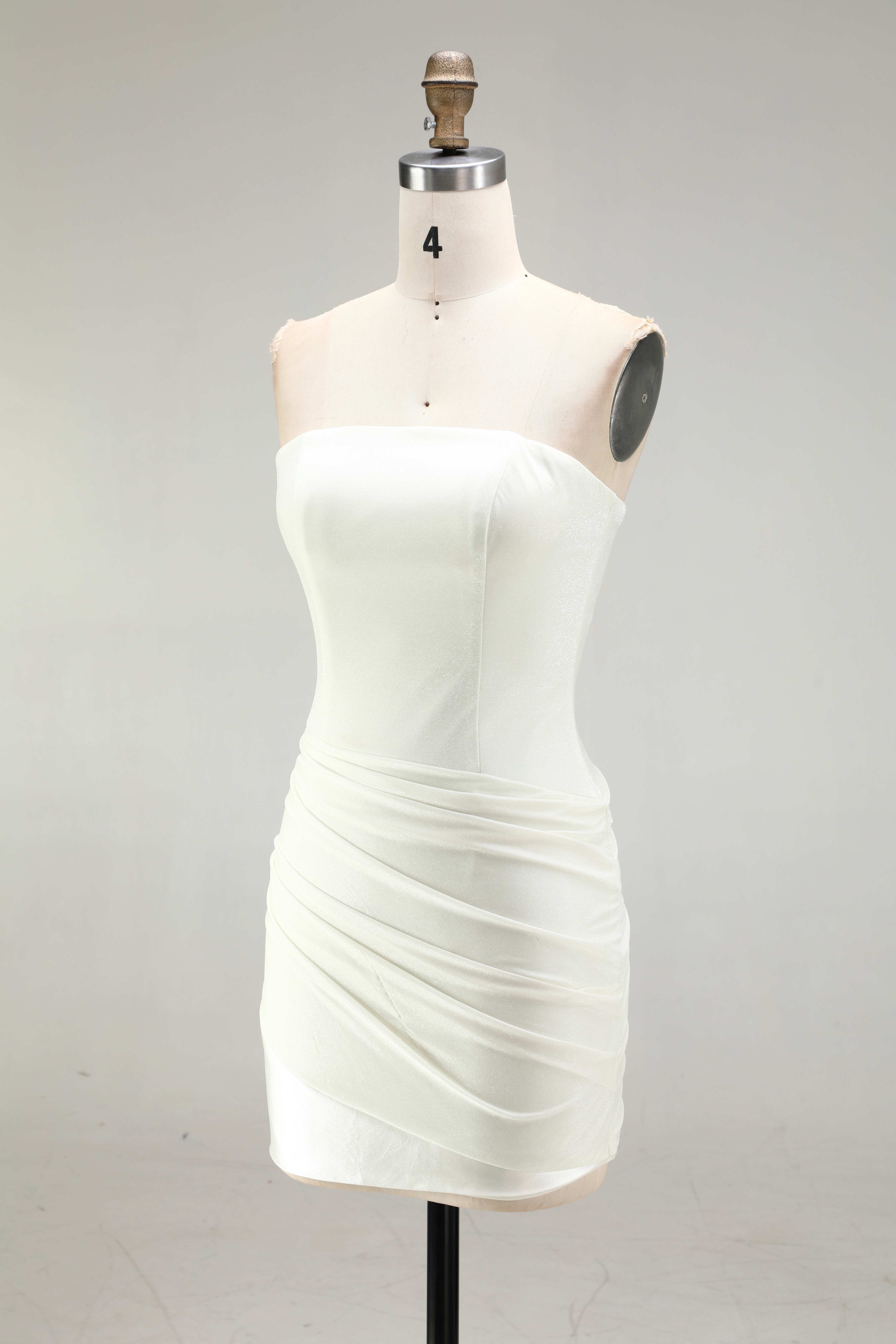 SPU - 608S40LF008 Ivory Strapless Ruched Asymmetrical Mini Dress