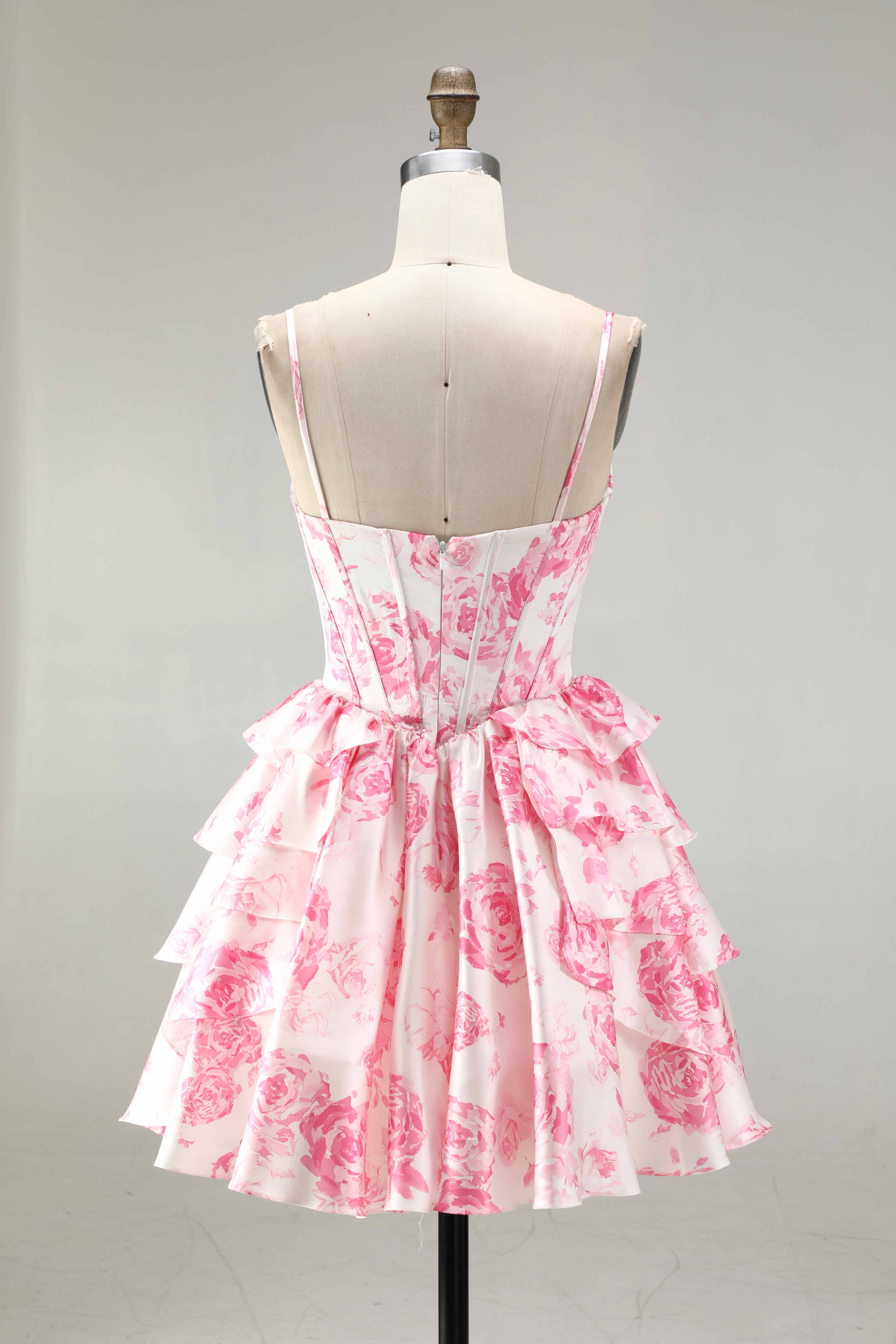 SKU - 608S02LF0031  Pink Corset A-Line Floral Homecoming Dress