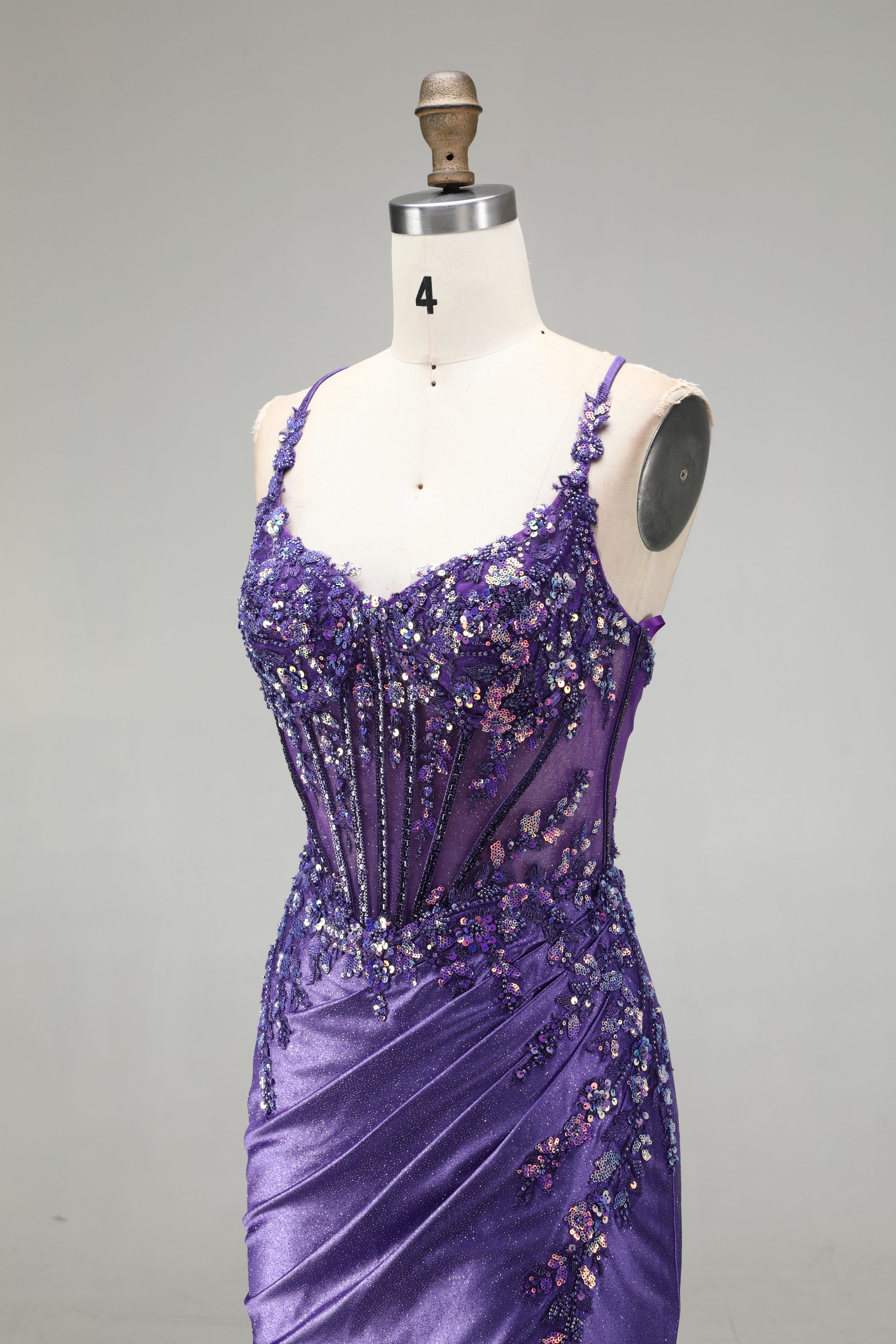 SPU - 608S20LF021 Sparkly Purple Slit Formal Dress