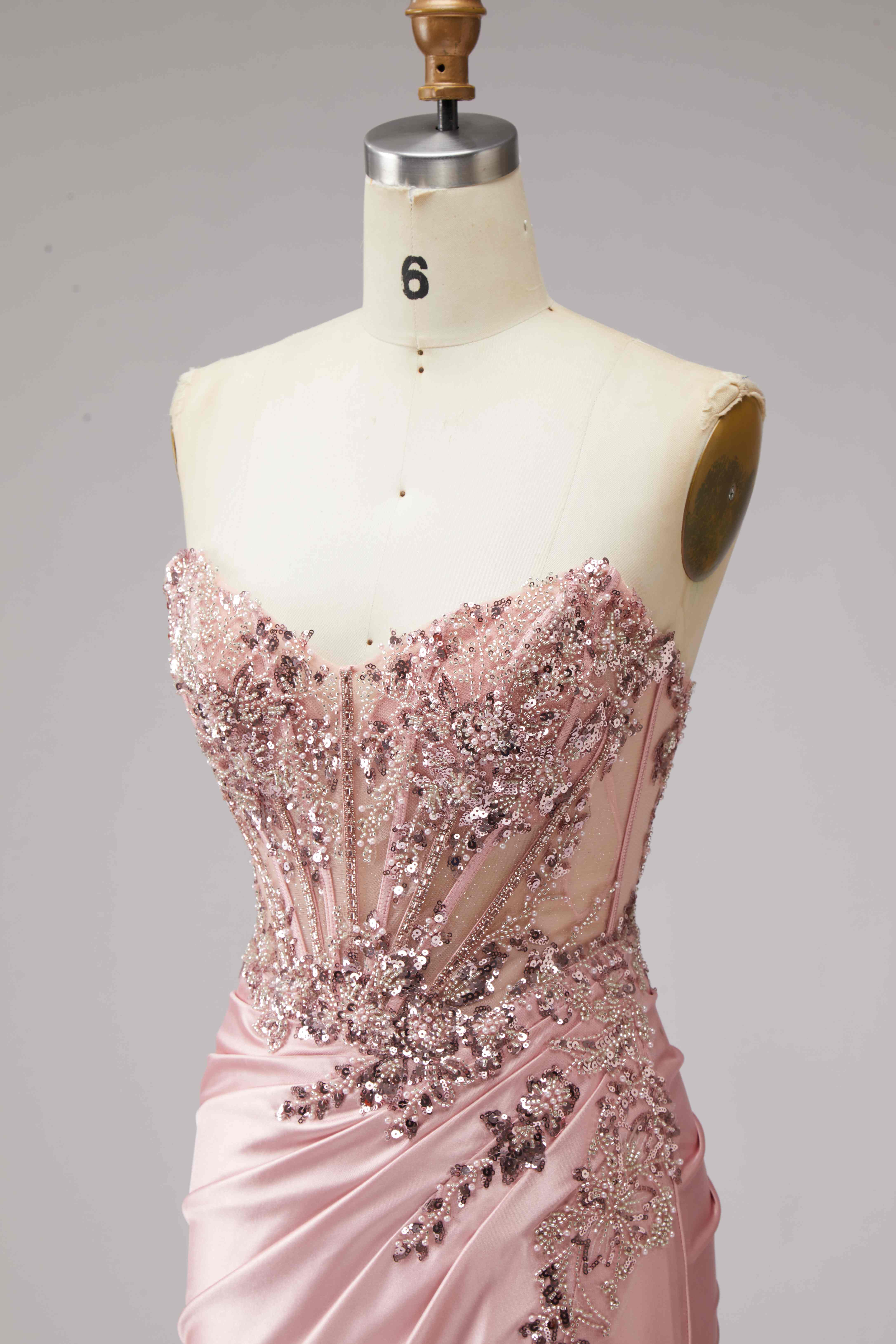 SPU - 608S20LF022 Blush Pink Satin Evening Gown