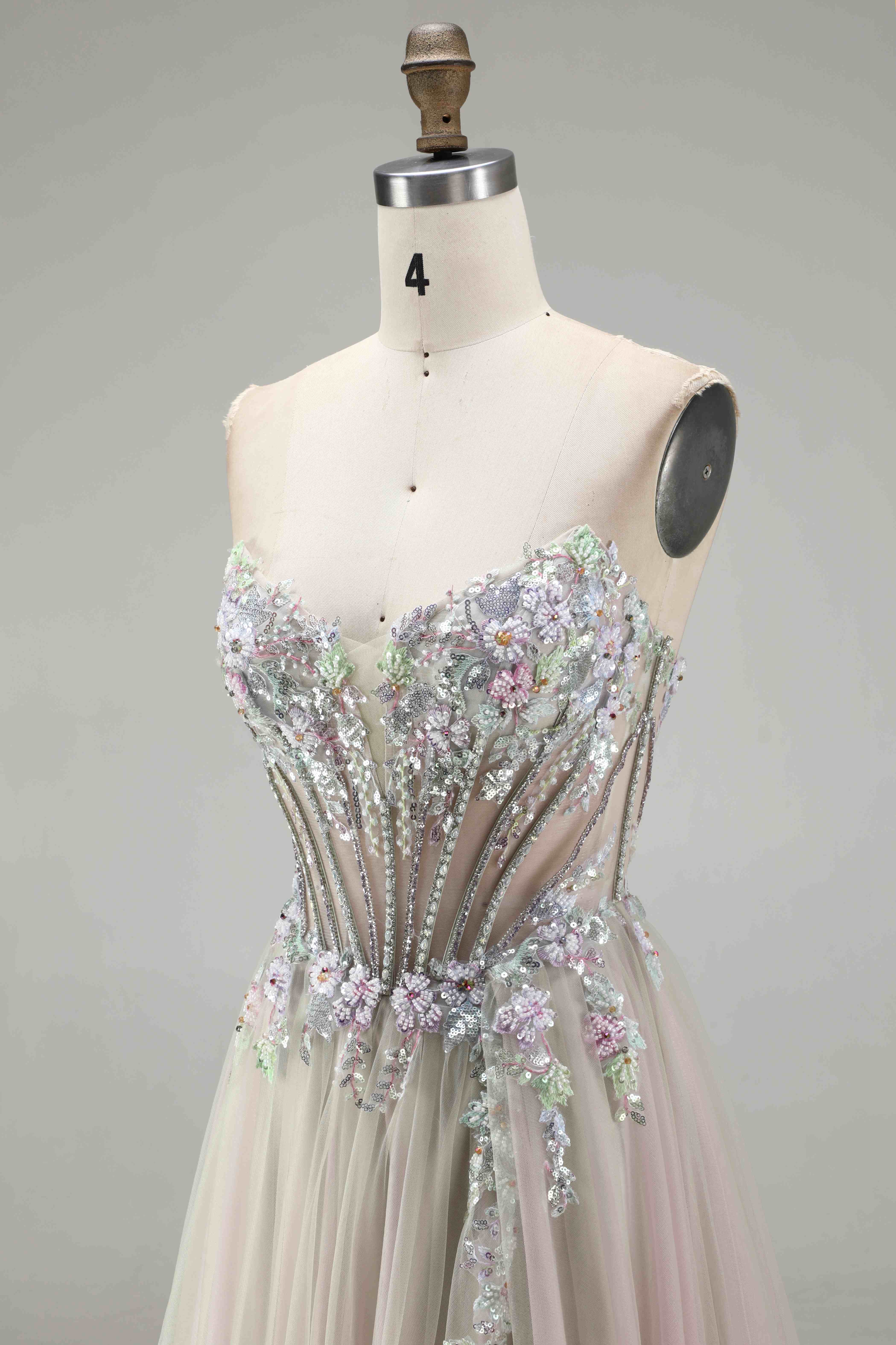SPU - 608S20LF032 Pastel Floral Beaded Tulle Prom Gown