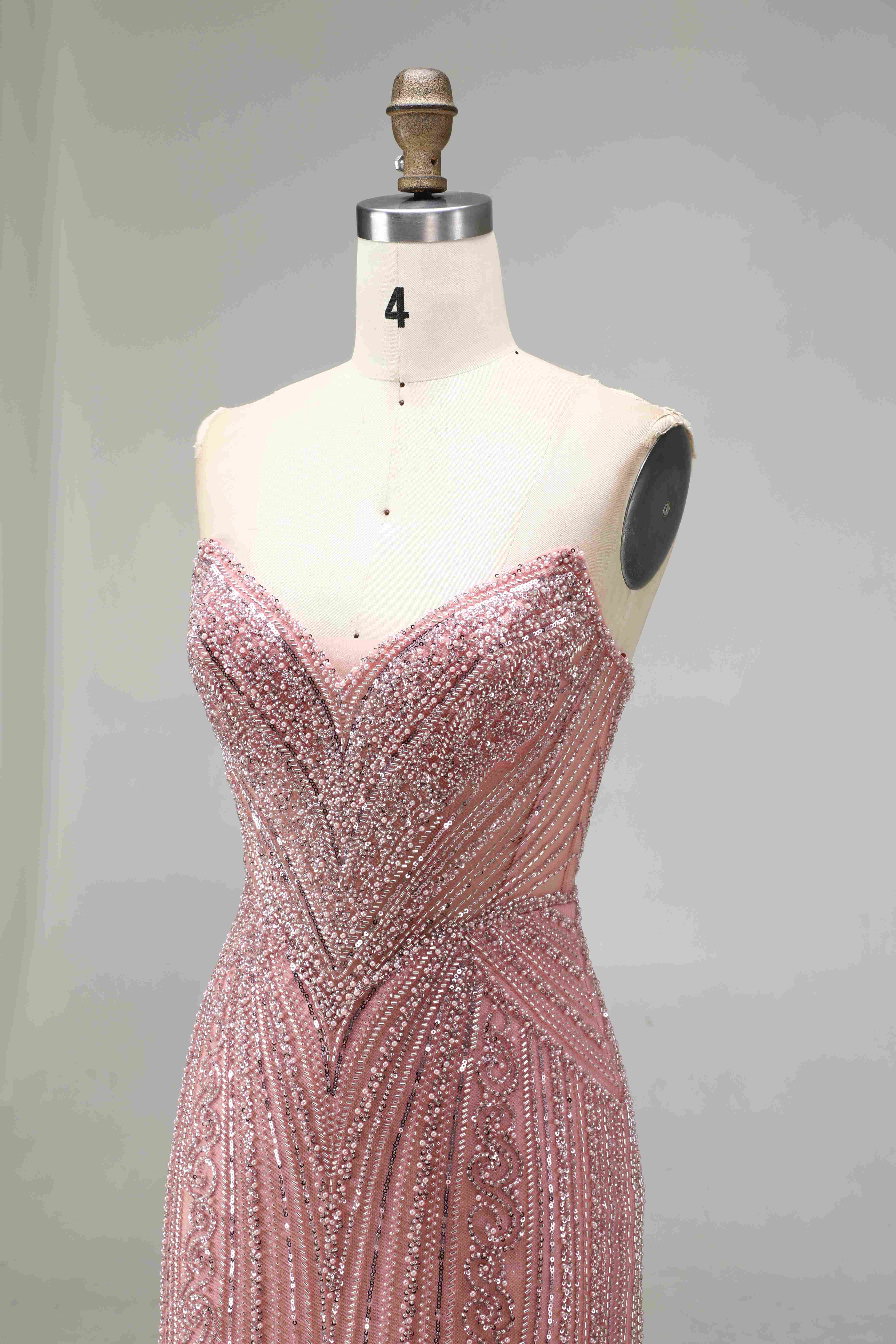 SPU - 608S20LF033 Dusty Pink Fully Beaded Mermaid Dress