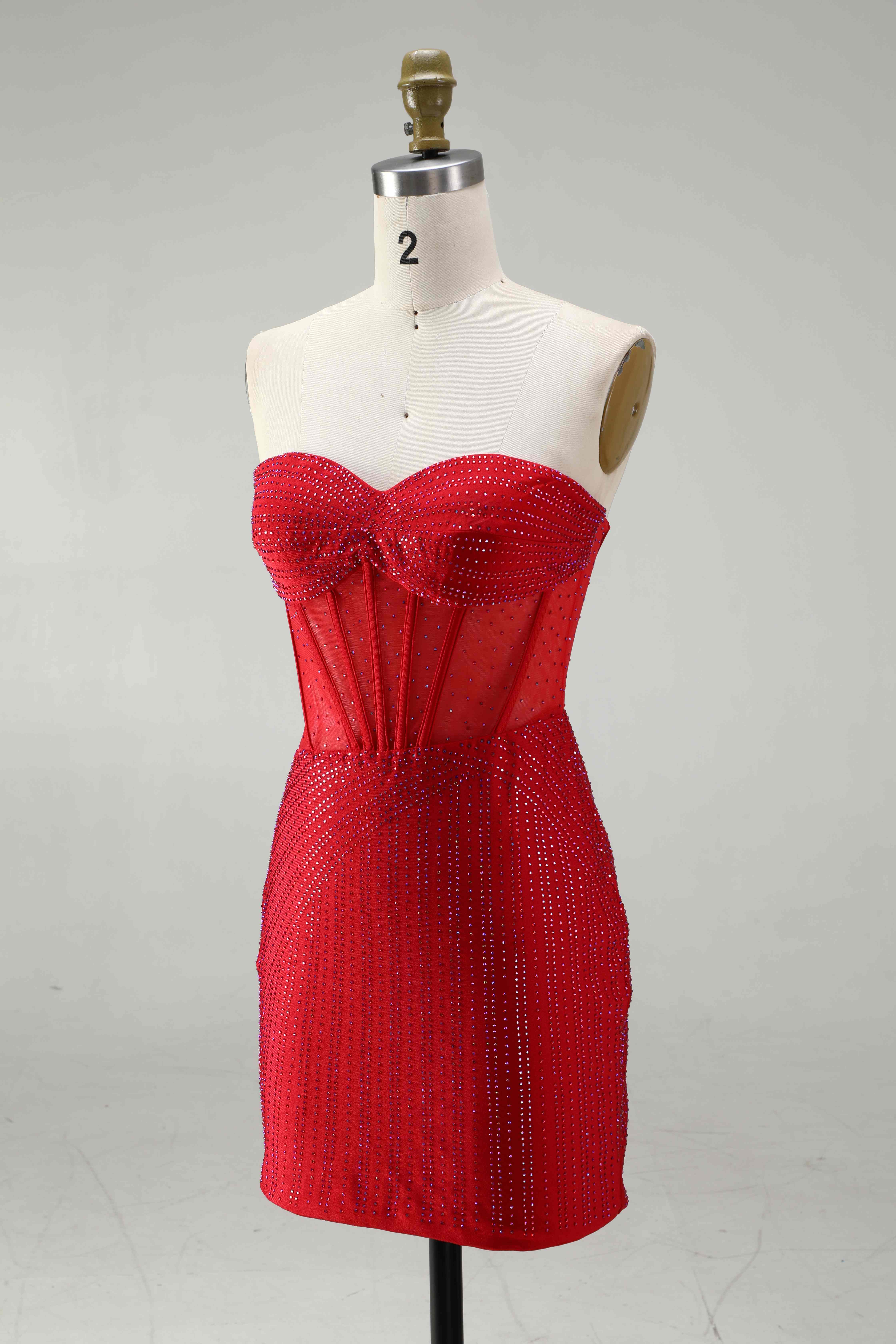 SPU - 608S02LF0033-1 Red Rhinestone Corset Short Homecoming Dress